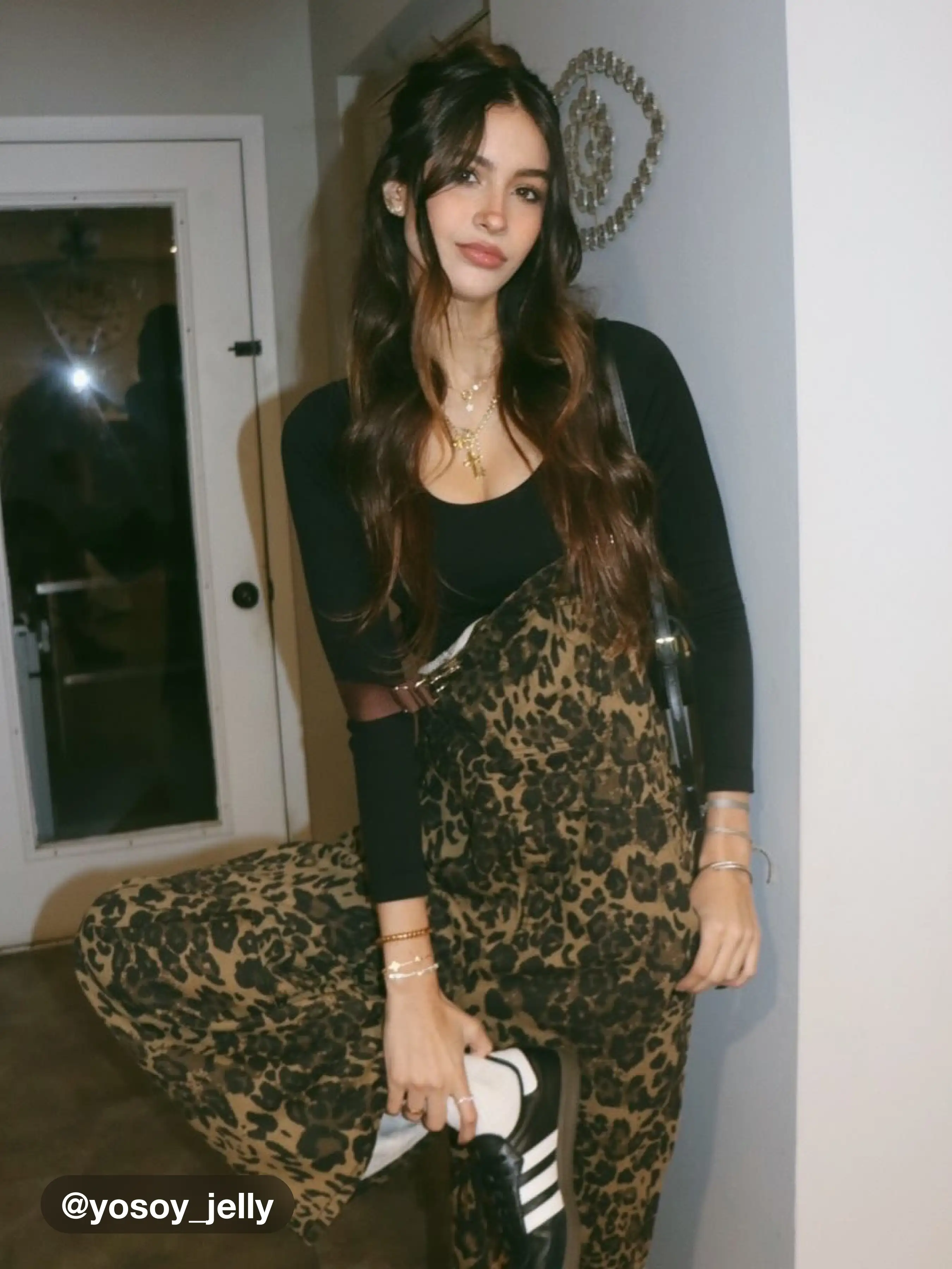 Denim Leopard Pocket Buckle Up Wide Leg Oversized Jumpsuit
