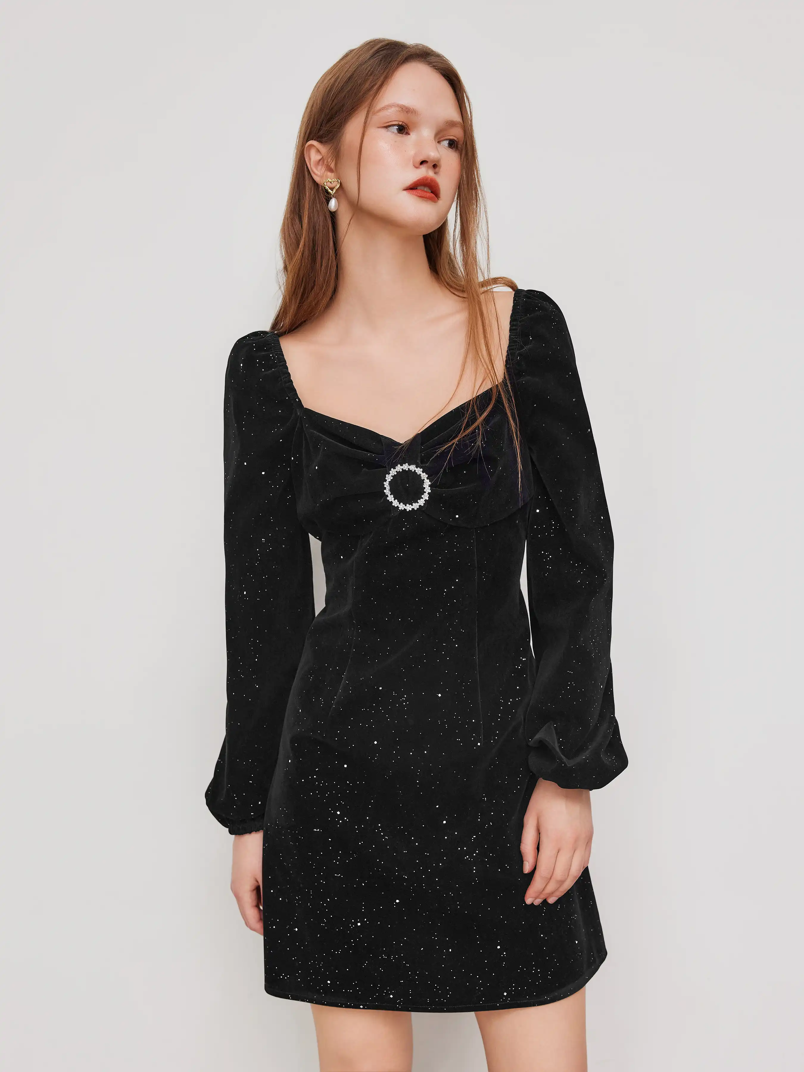 Velvet Sweetheart Glitter Bowknot Mini Dress