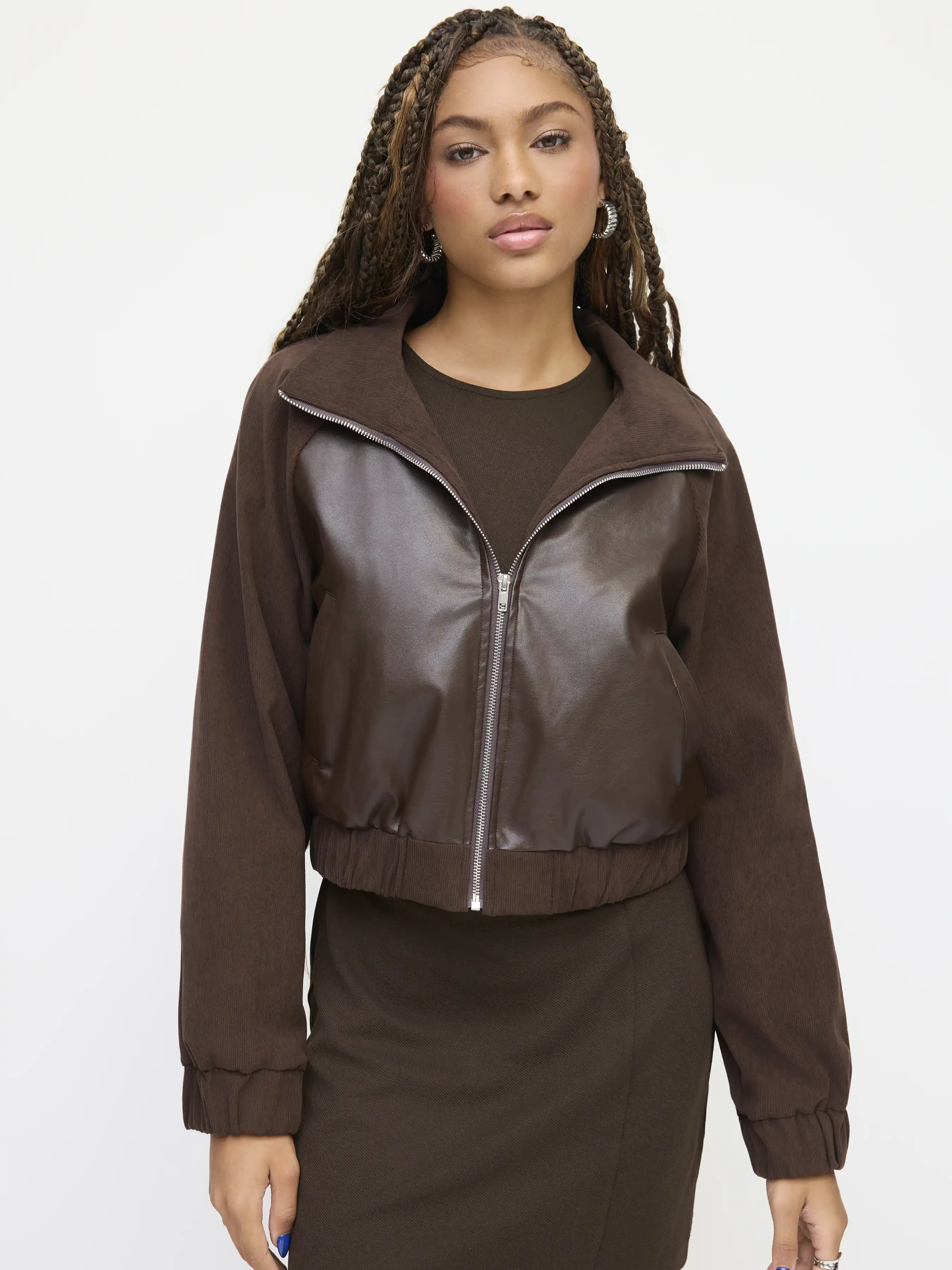 Collar Zip Through Faux Leather Jacket