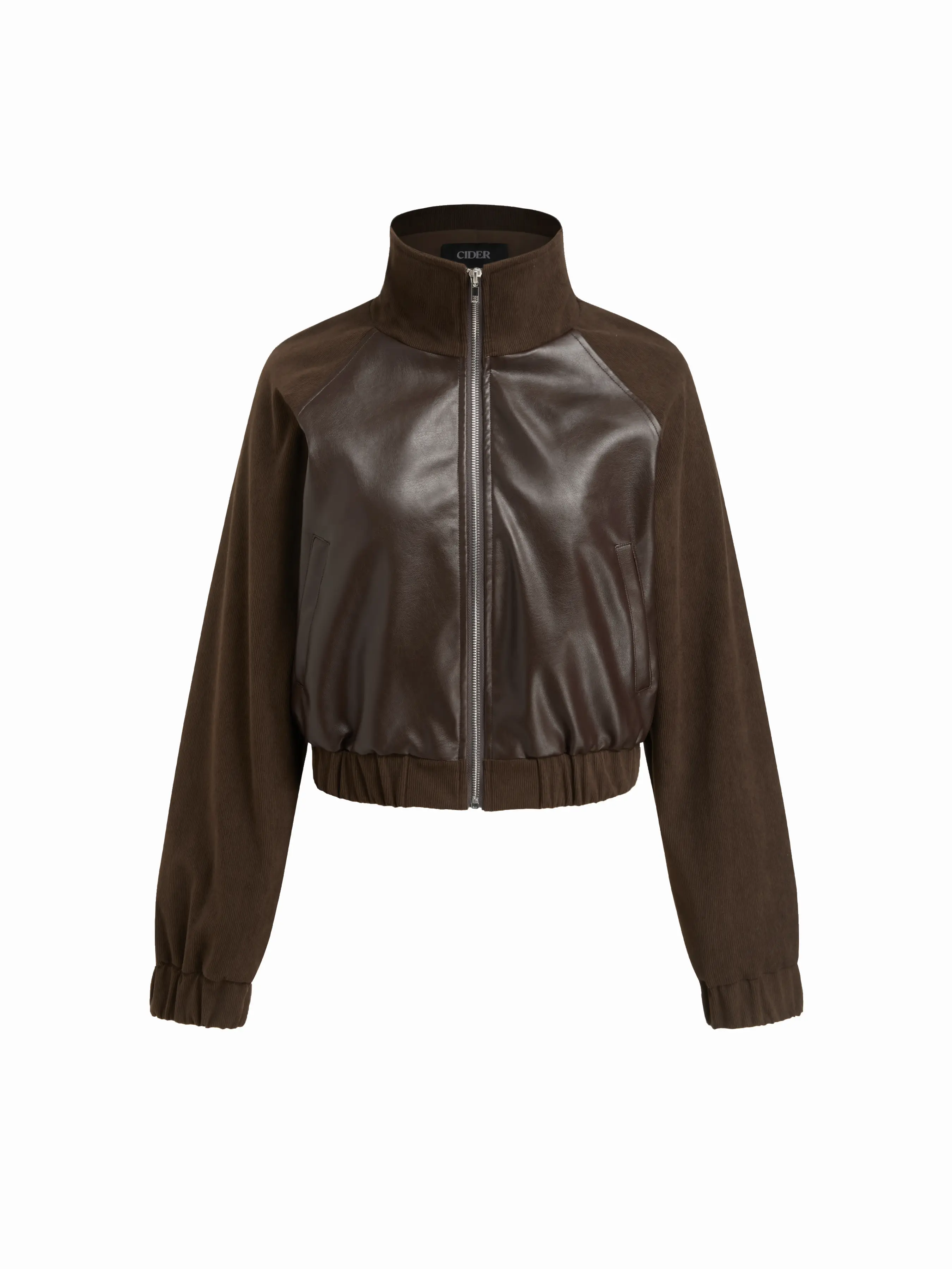Collar Zip Through Faux Leather Jacket