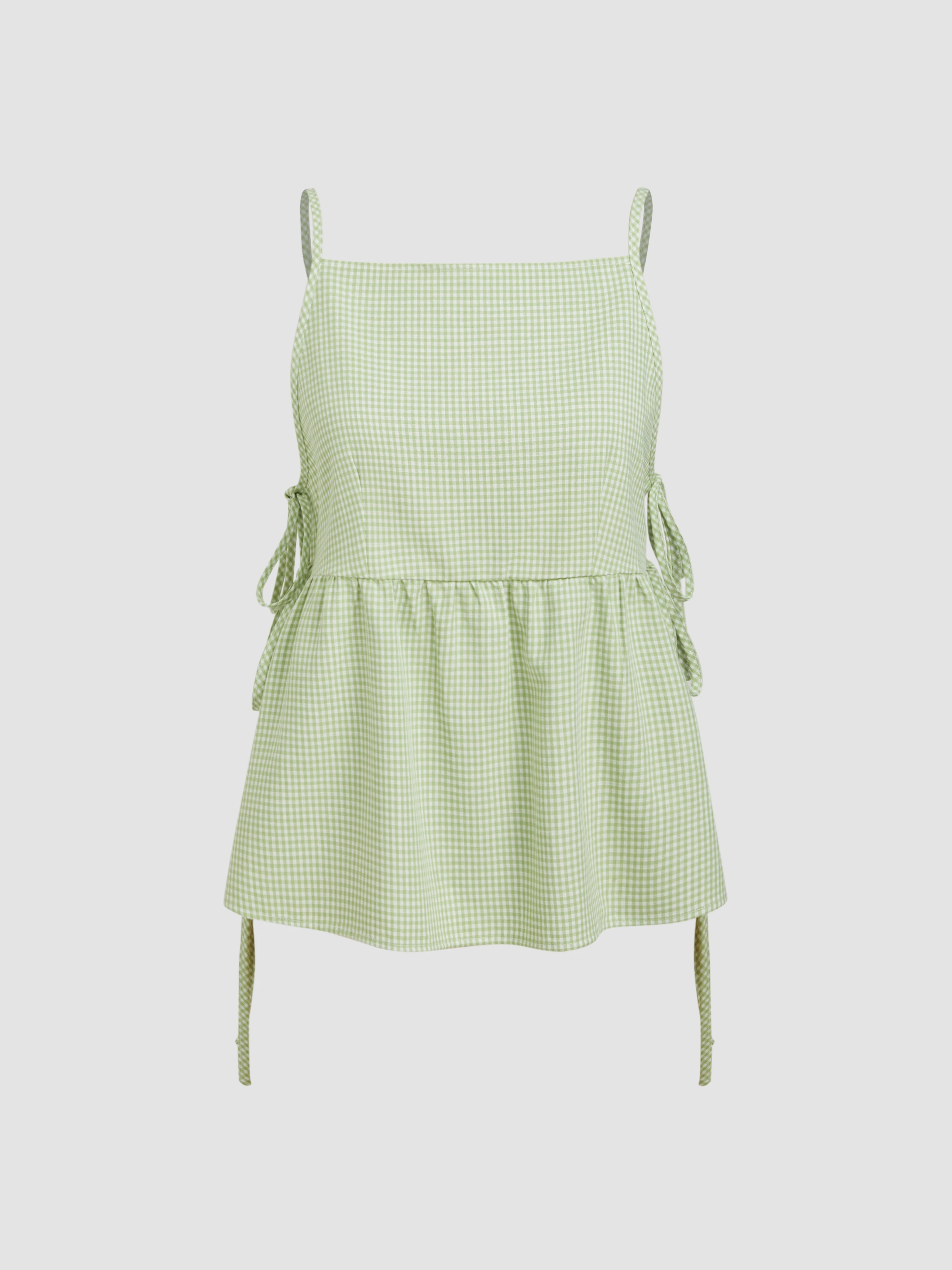 Square Neck Tie Side Bowknot Gingham Cami Top