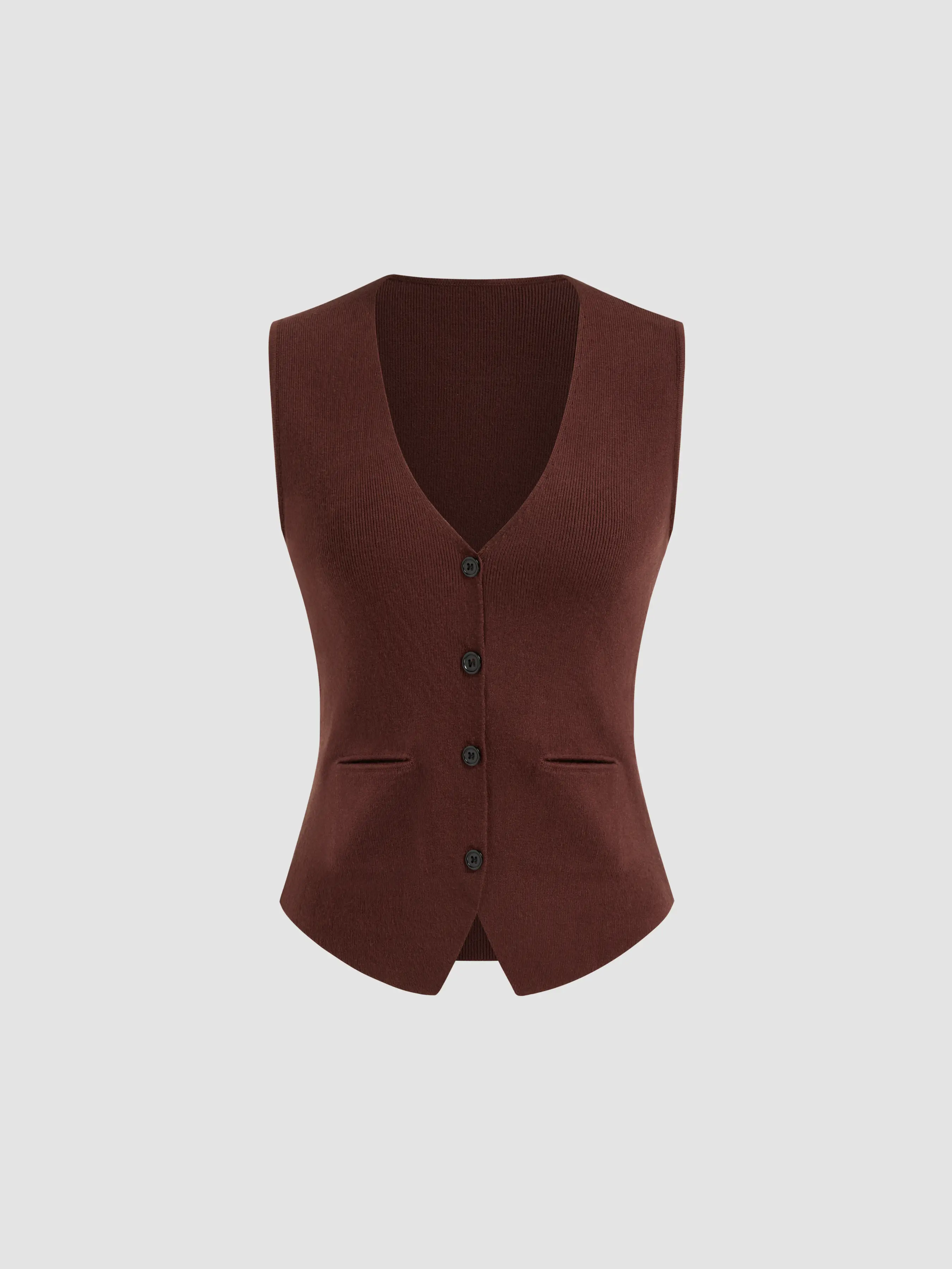 Knit V-neck Split Belted Vest