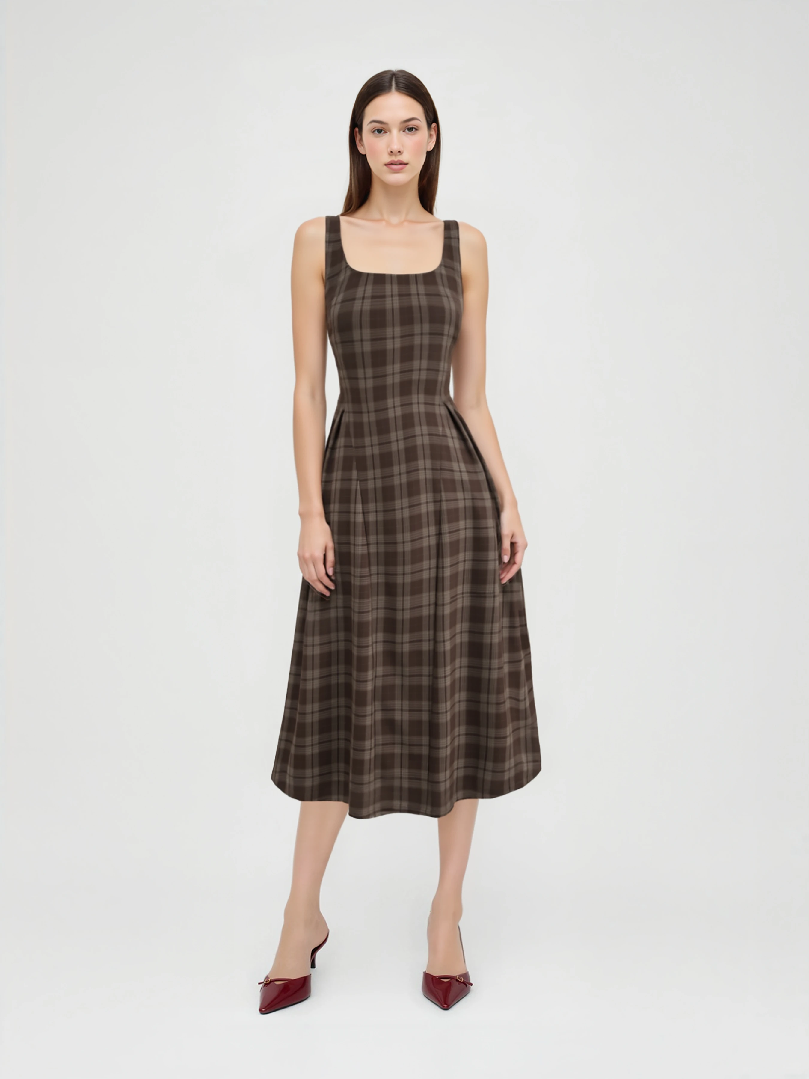 Square Neck Check Pleated Zipper Maxi Dress 1 1039-square-neck-check-pleated-zipper-maxi-dress-1.webp