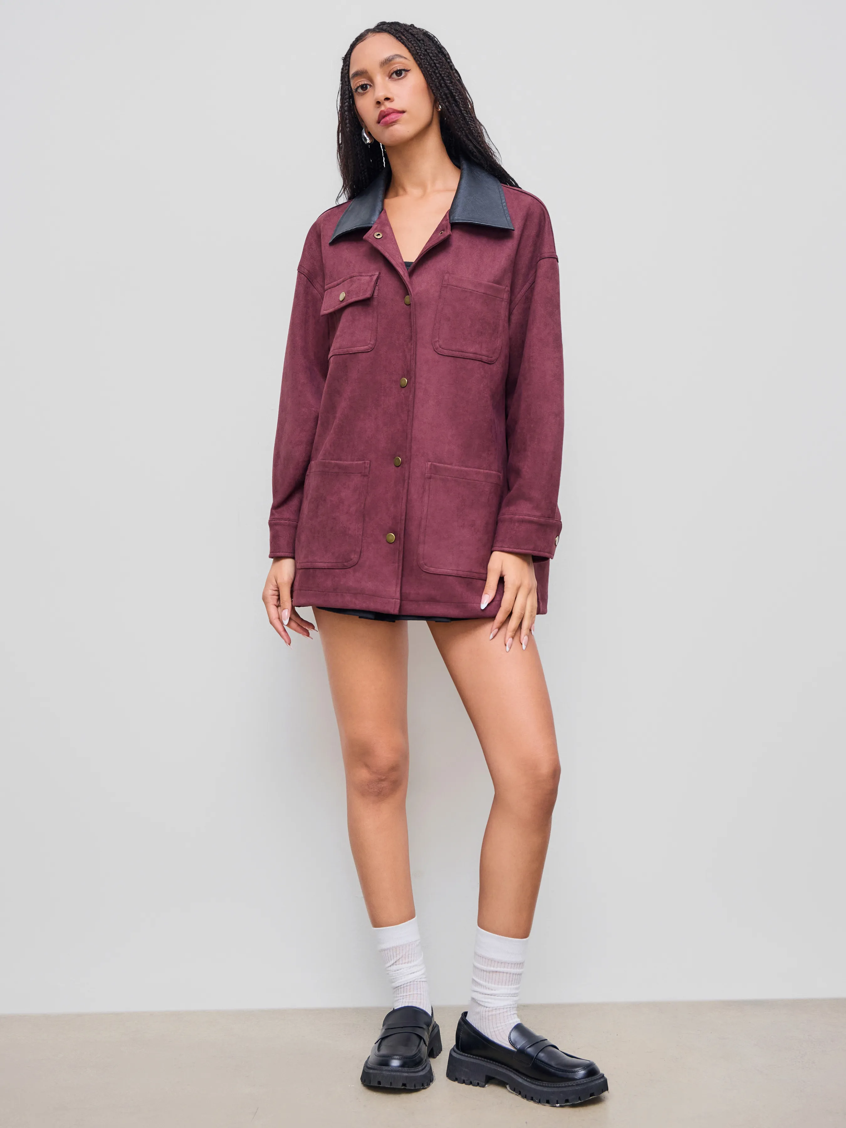 Suede Collar Two Tone Oversized Jacket