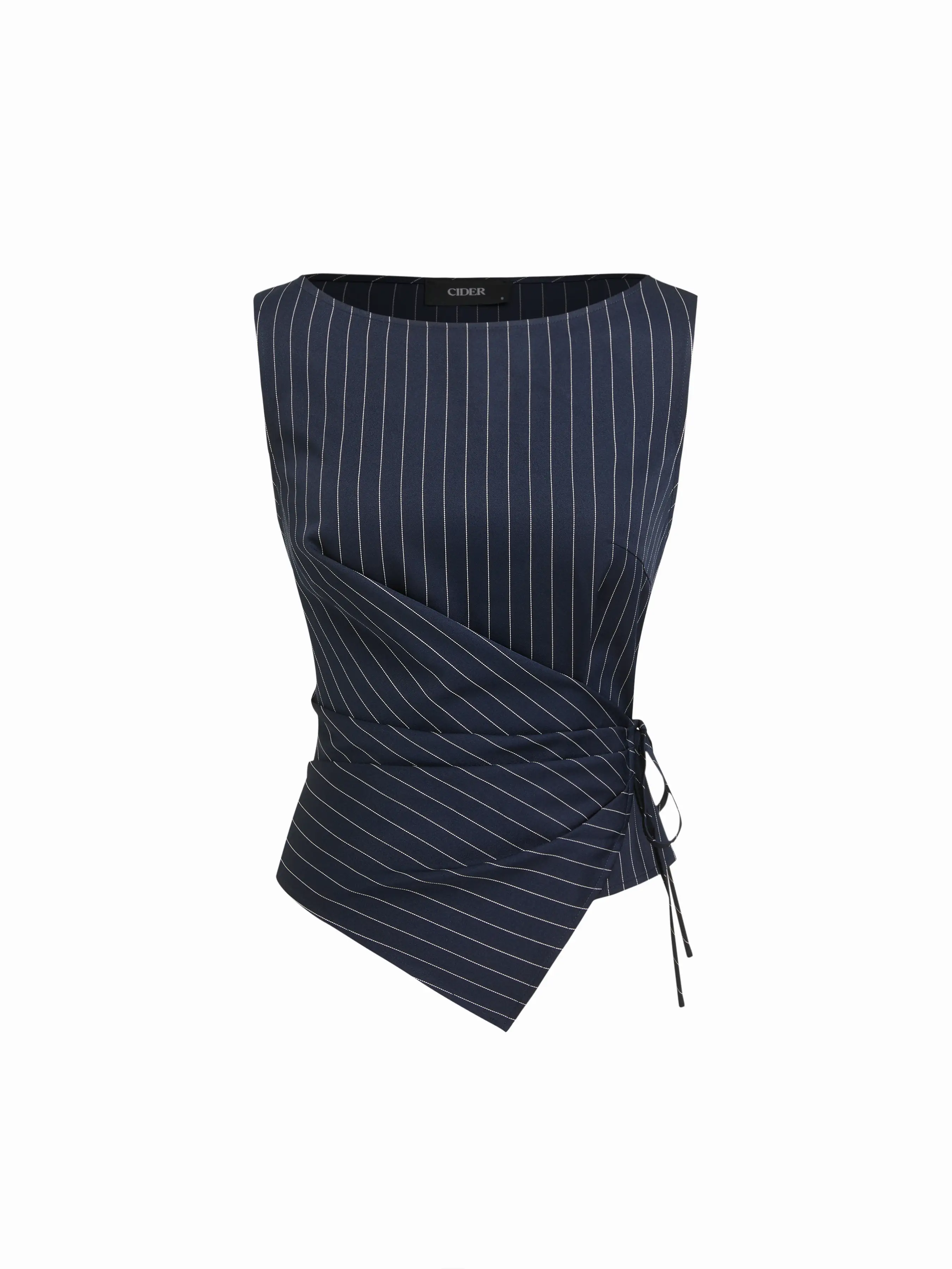 Boat Neck Striped Wrap Knotted Top & Mid Rise Straight Leg Trousers Set