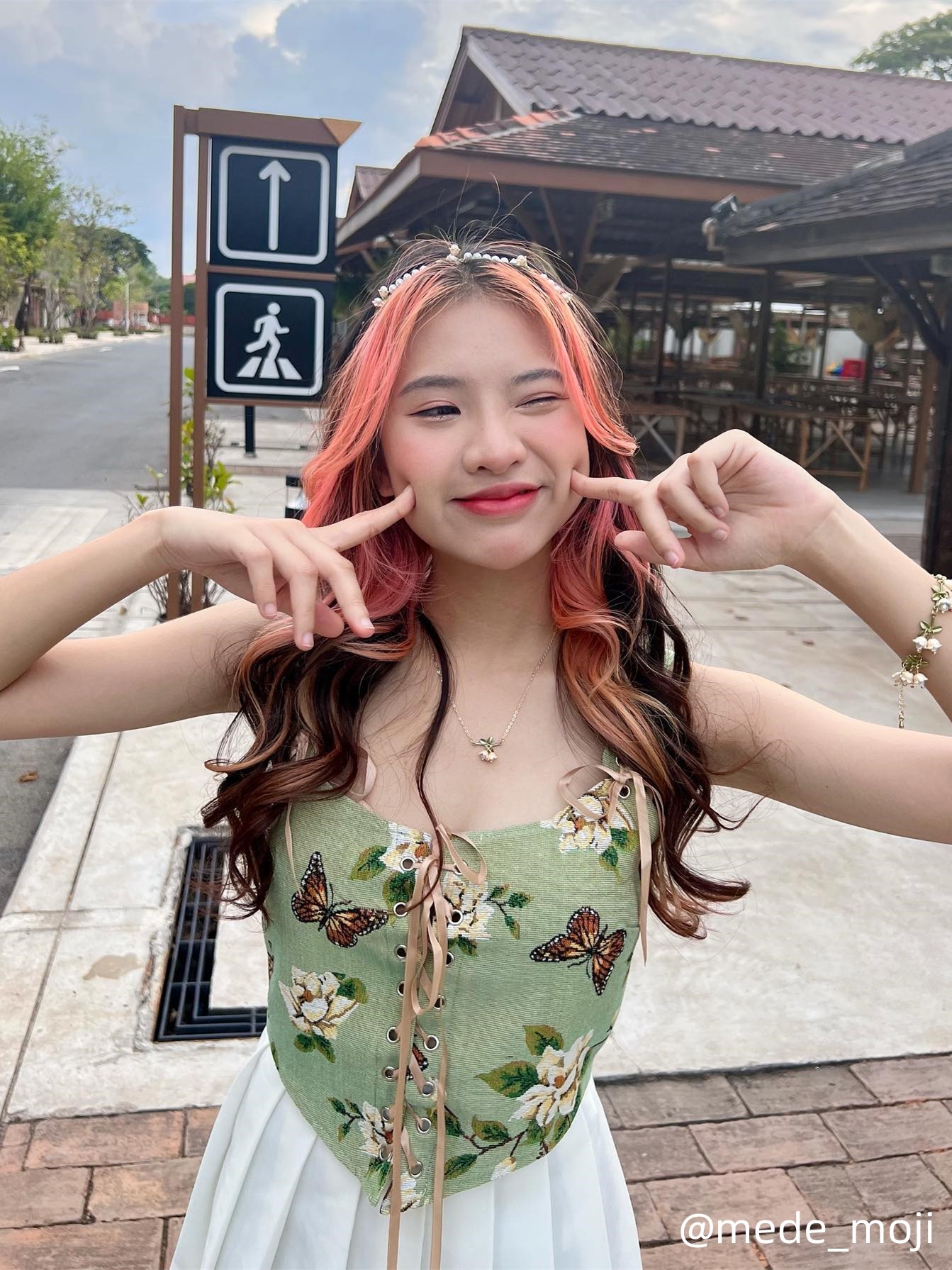 Floral & Butterfly Lace Up Crop Tank Top