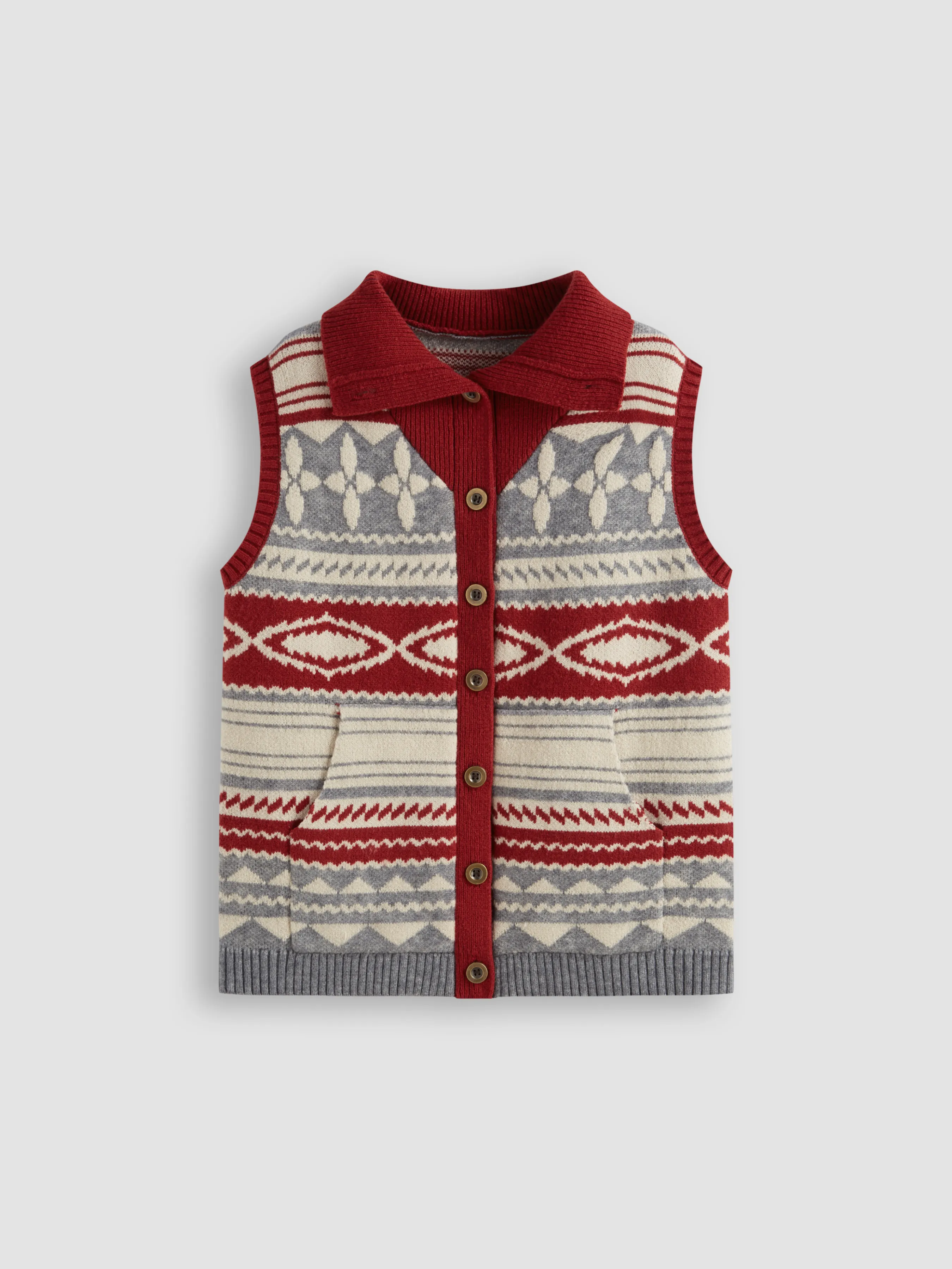 Knit Abstract Print Oversized Fair Isle Vest