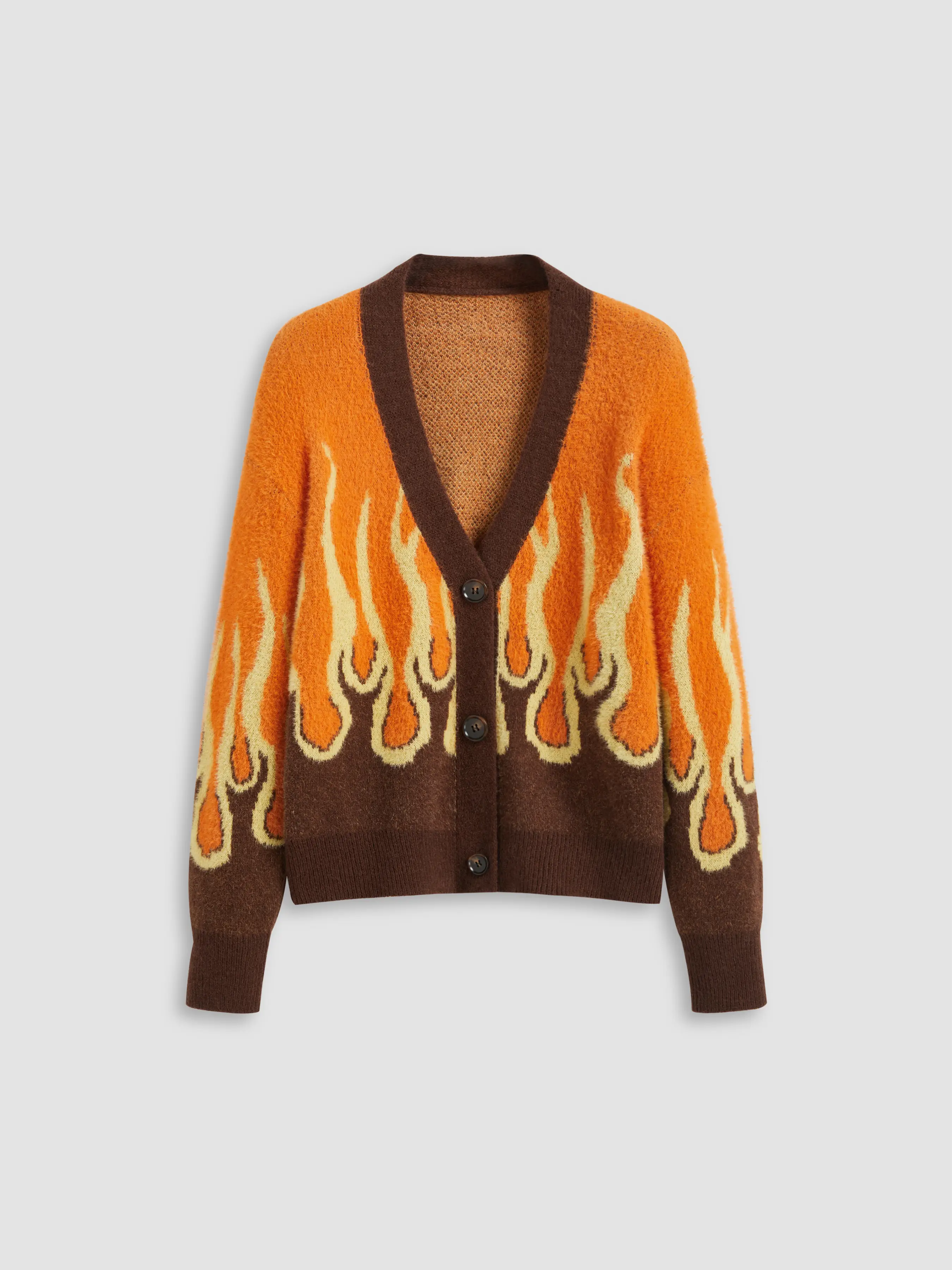 Knit V-neck Fire Contrasting Binding Cardigan
