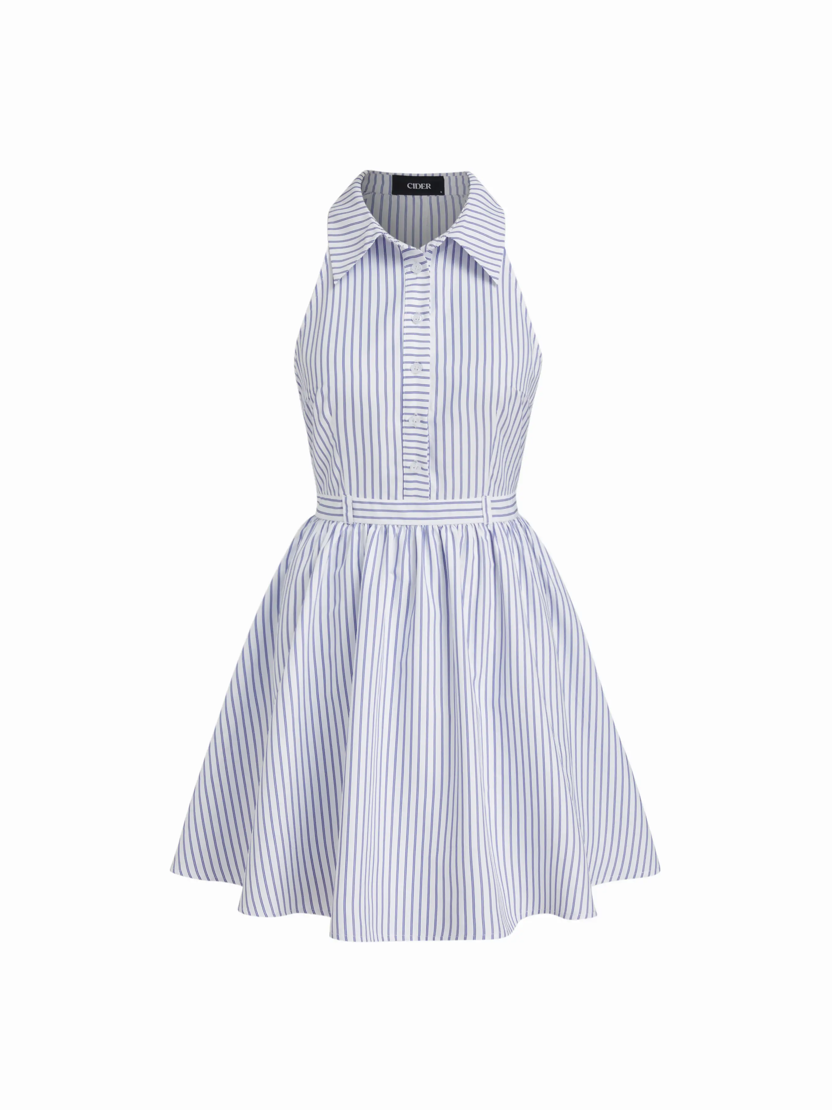 Stripe Collar Halter Neckline Mini Dress