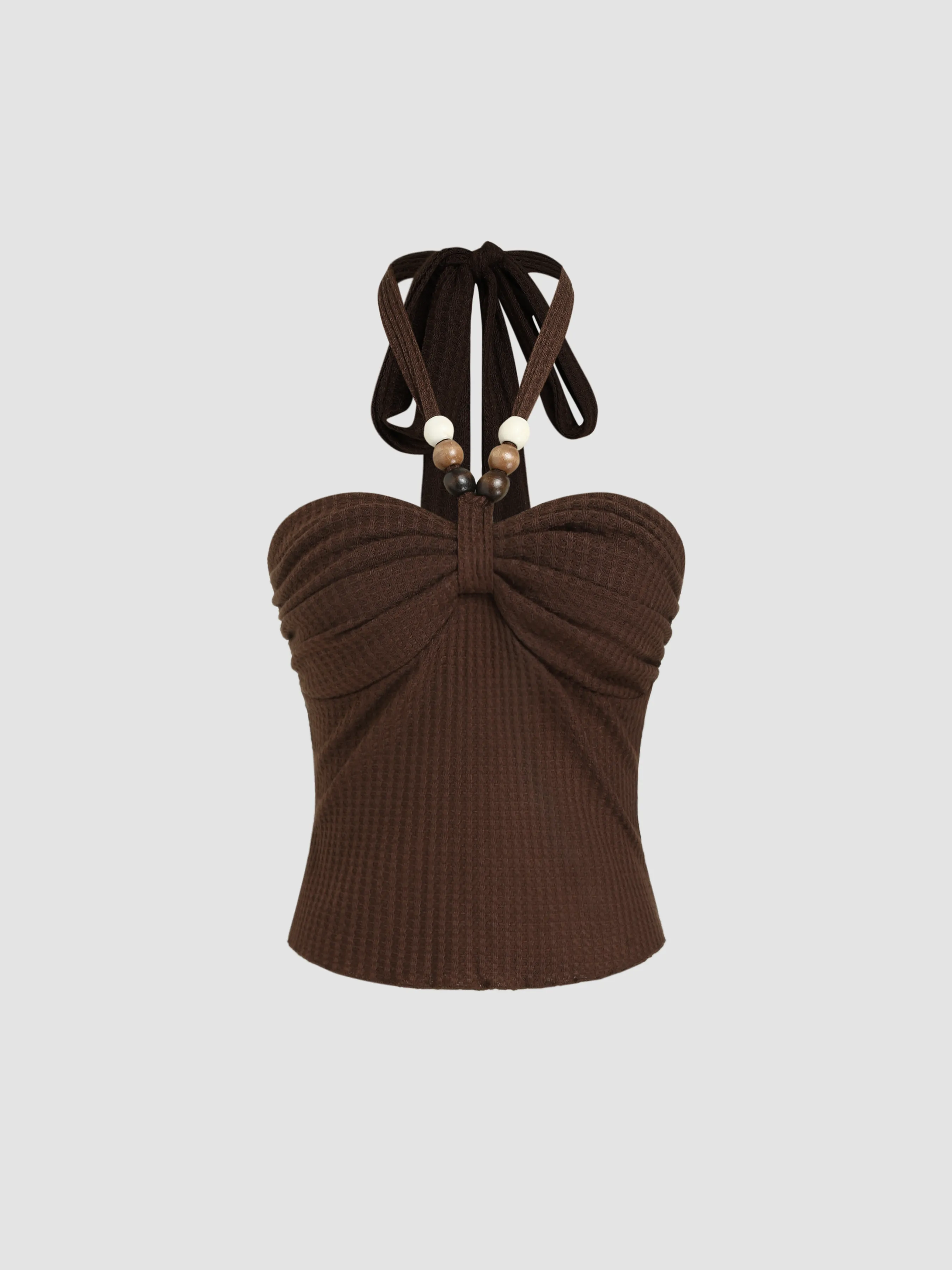 Halter Neckline Wooden Bead Crop Top