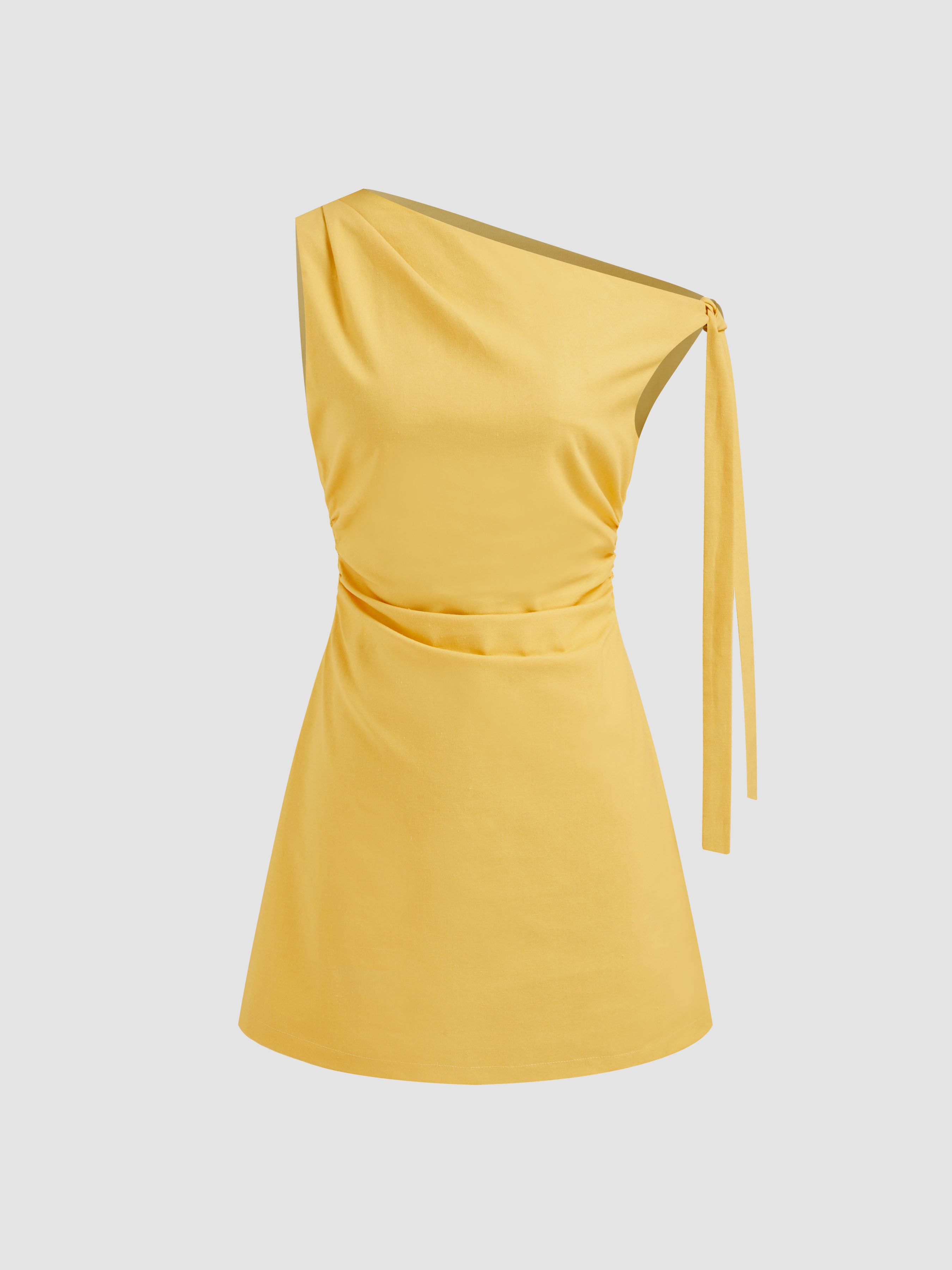 Linen-blend Asymmetrical Neck Ruched Mini Dress 1 10755-linen-blend-asymmetrical-neck-ruched-mini-dress-1.jpg