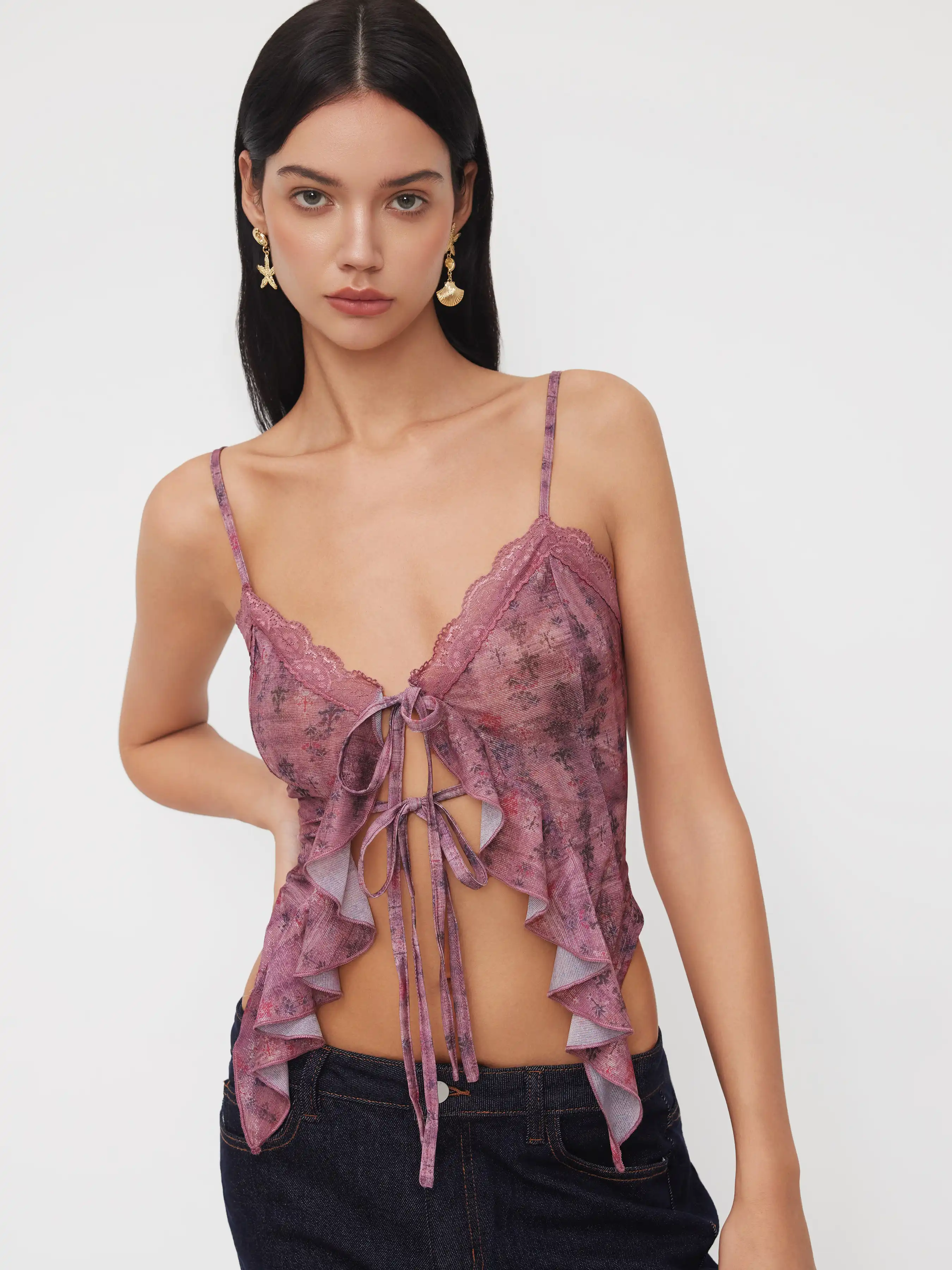 10809-v-neck-floral-tie-front-bow-lace-ruffle-hem-crop-cami-top-1.webp