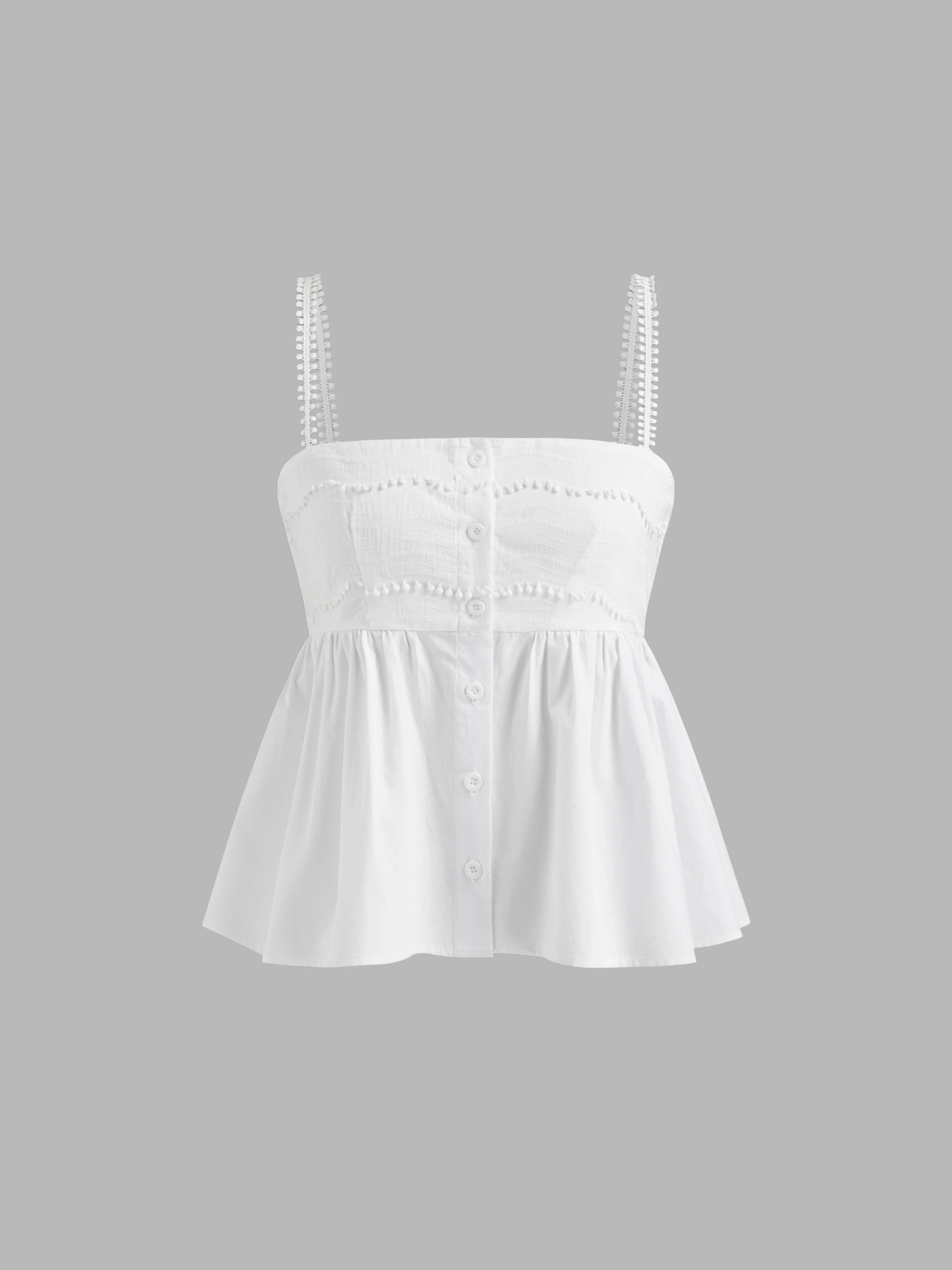 100% Cotton Square Neck Button Through Ruffle Hem Top