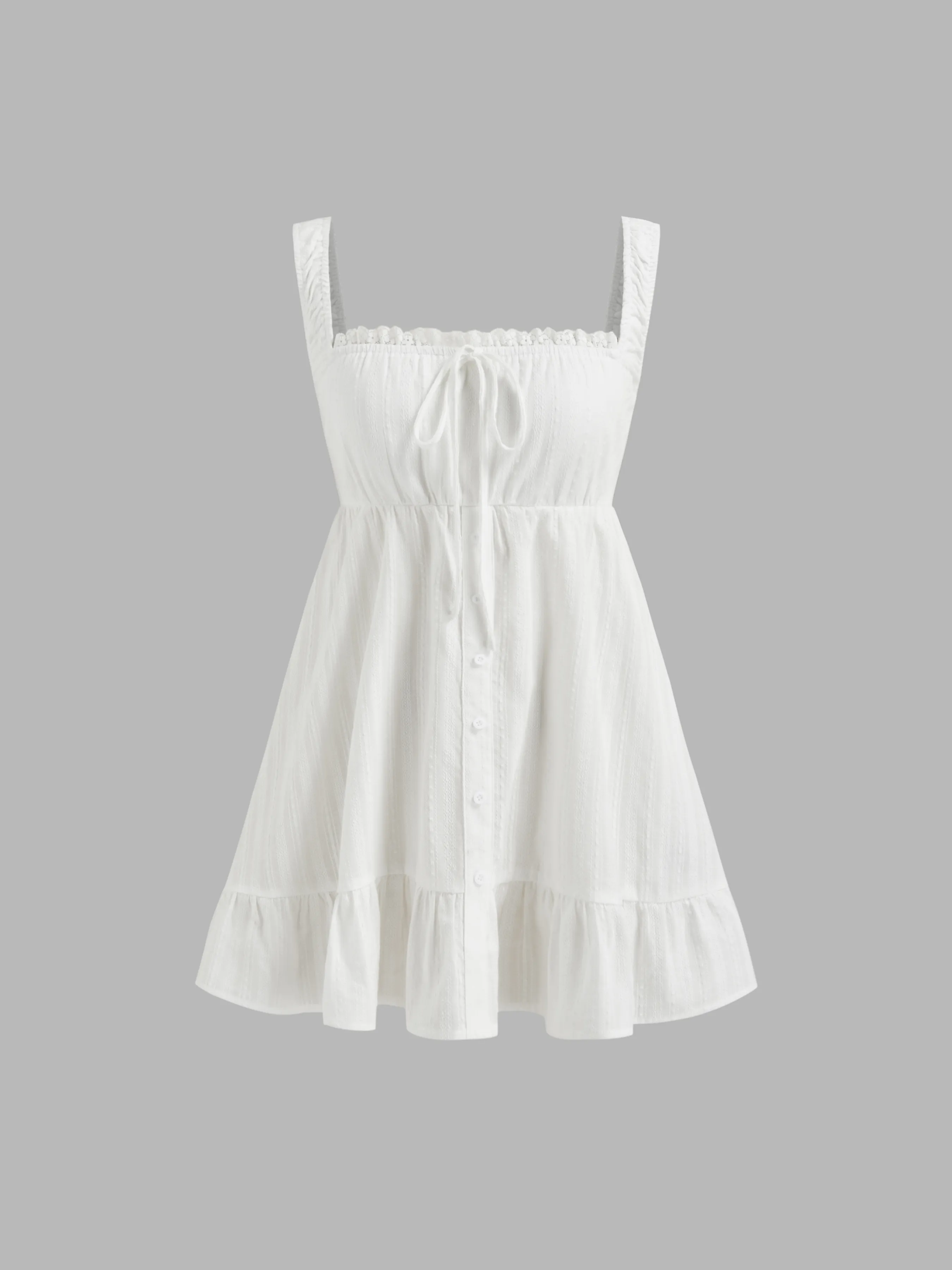 Cotton Square Neck Lace Trim Ruffle Shirred Mini NightDress