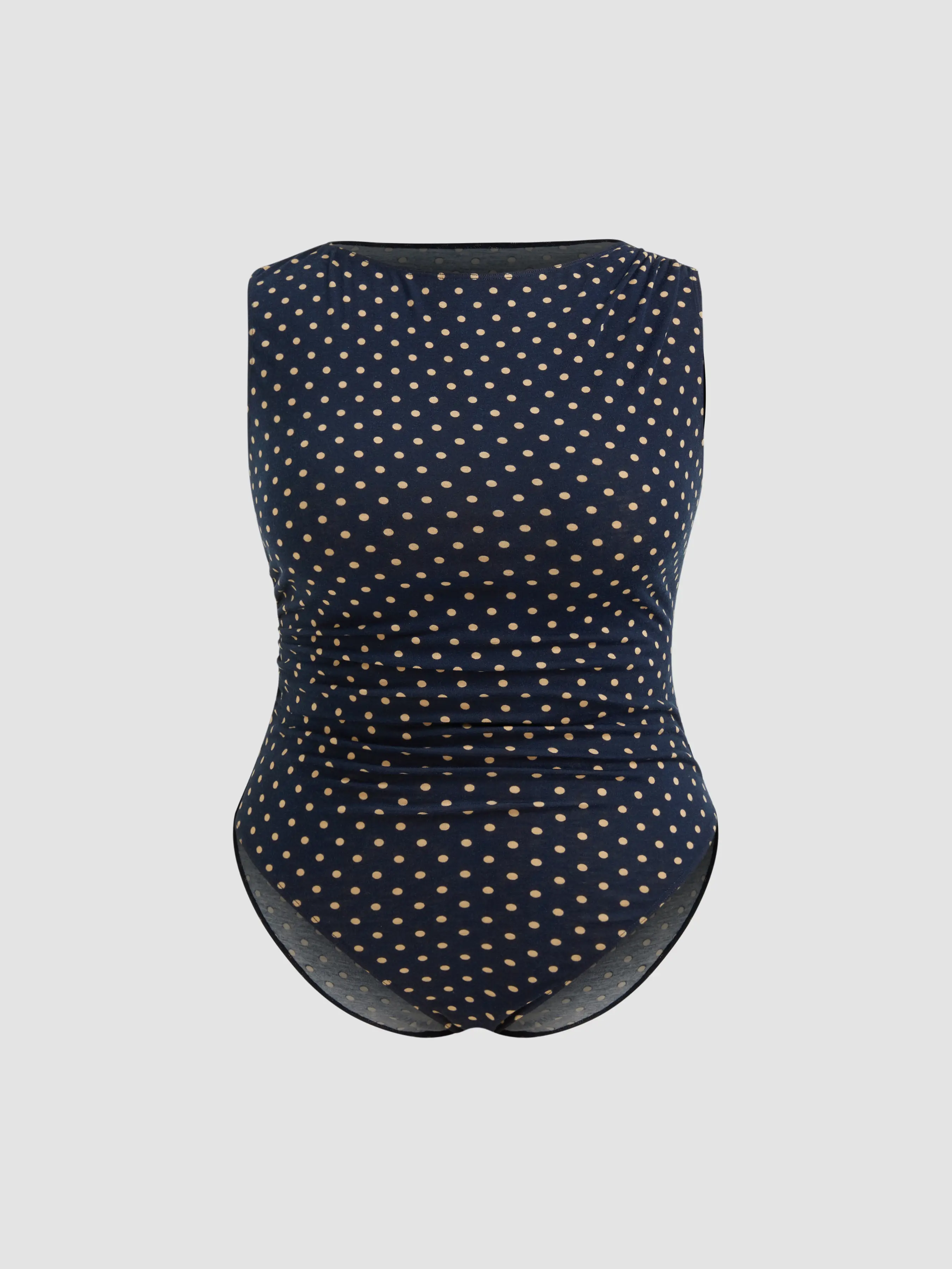 Boat Neck Polka Dot Ruched Bodysuit Curve & Plus