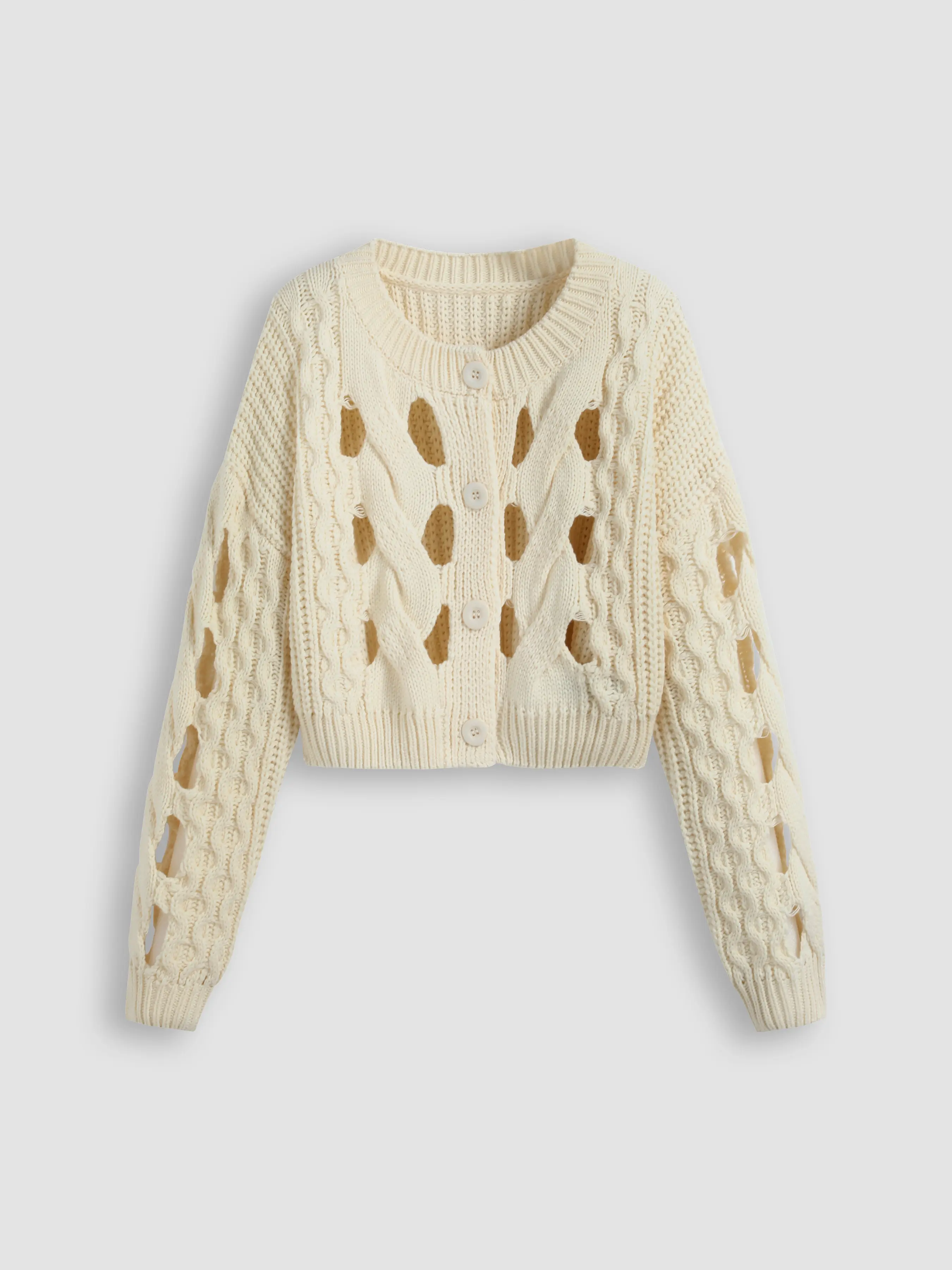 Cable Knit Hollow Out Cardigan