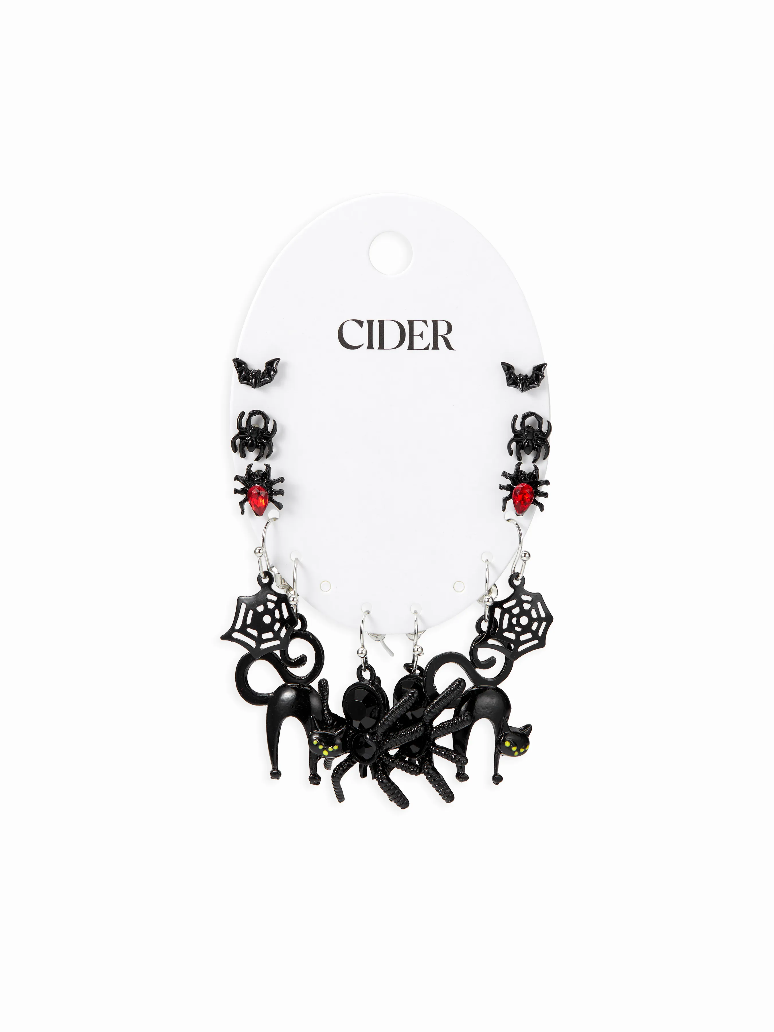 6 PAIRS SPIDER & BAT & CAT STUD EARRINGS SET