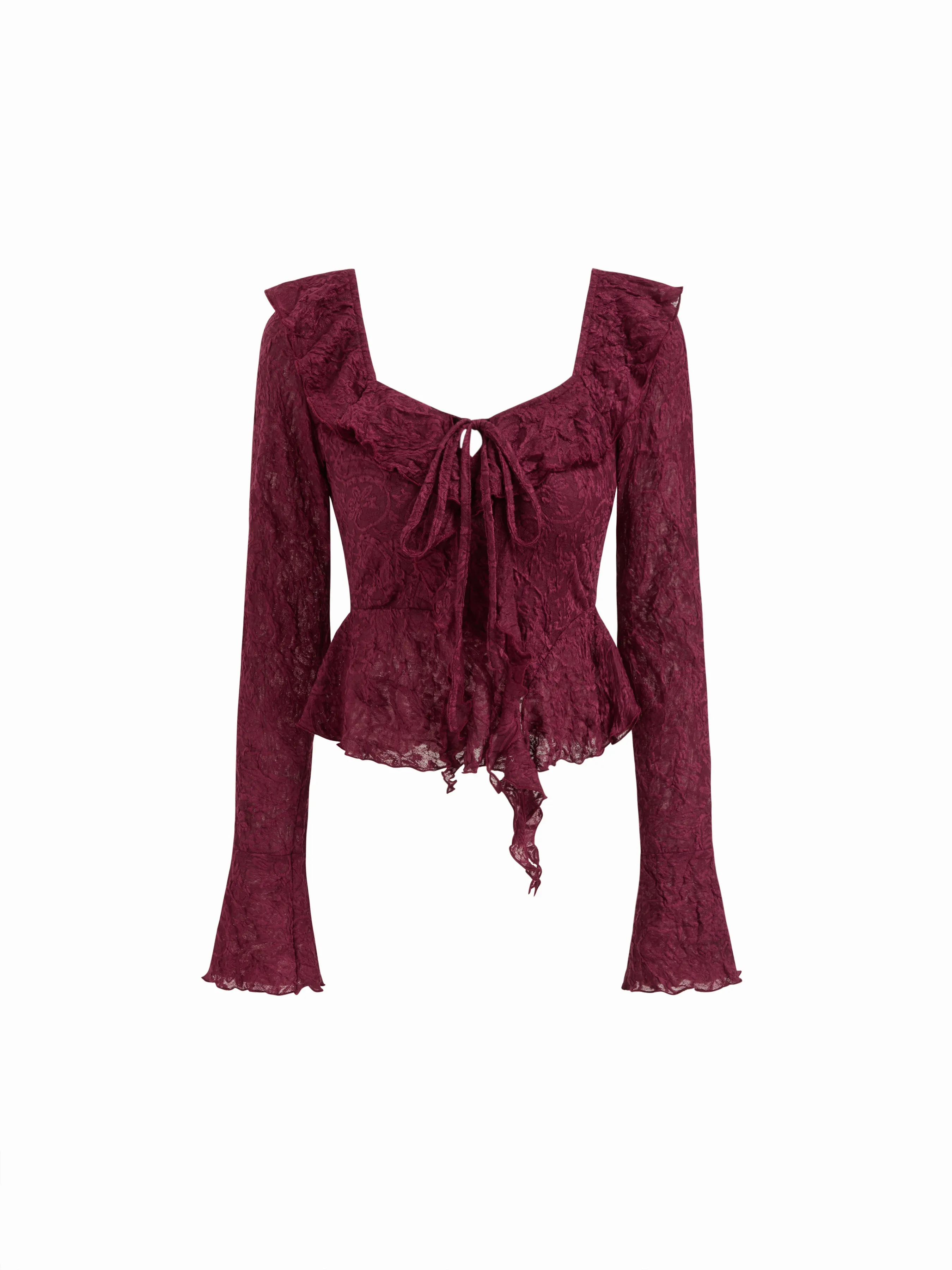 Lace Sweetheart Floral Lettuce Trim Peplum Hem Long Sleeve Top 1 11128-lace-sweetheart-floral-lettuce-trim-peplum-hem-long-sleeve-top-1.webp