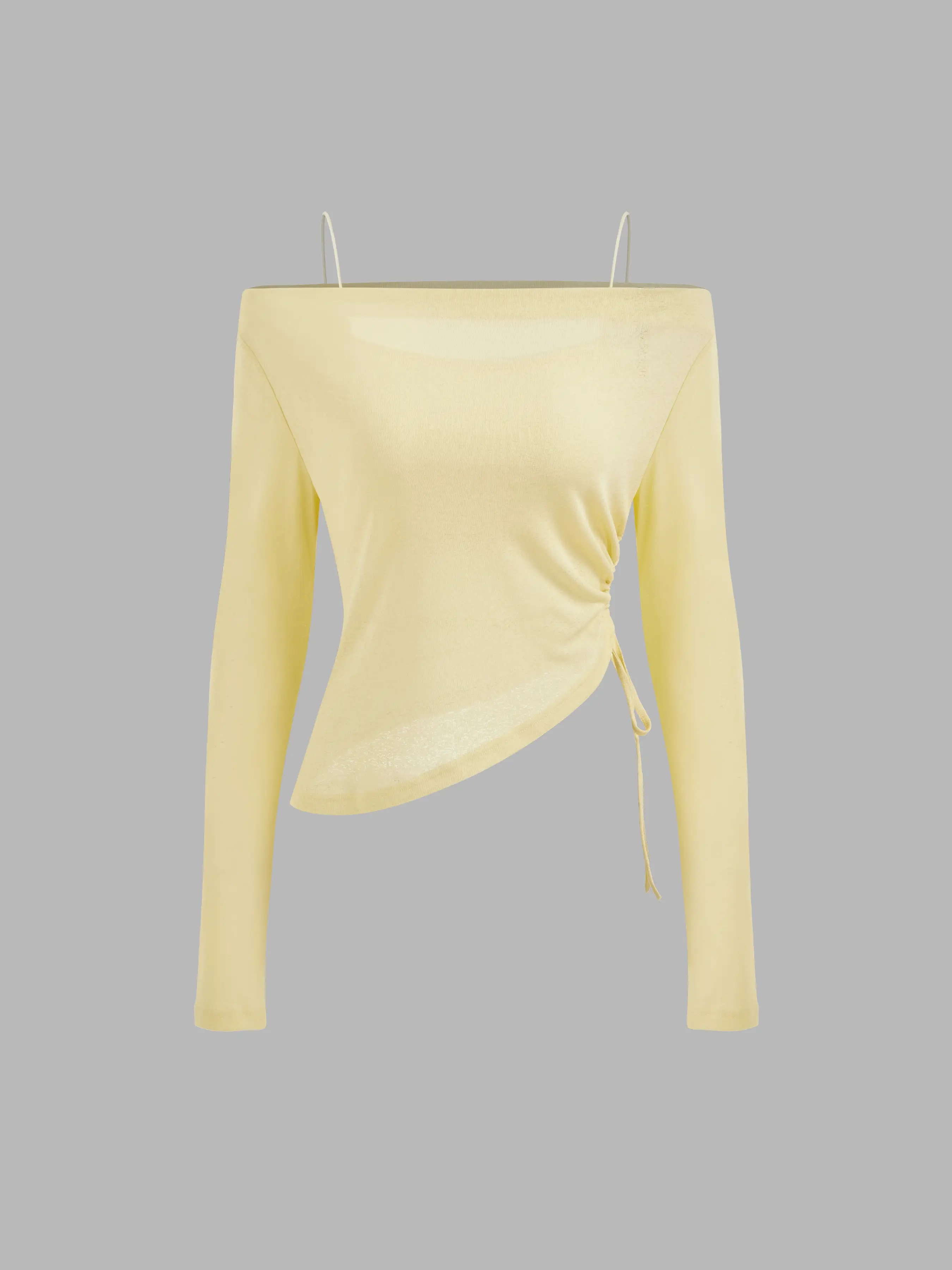 Two Pieces Off-shoulder Drawstring Asymmetrical Hem Top With Cami Top