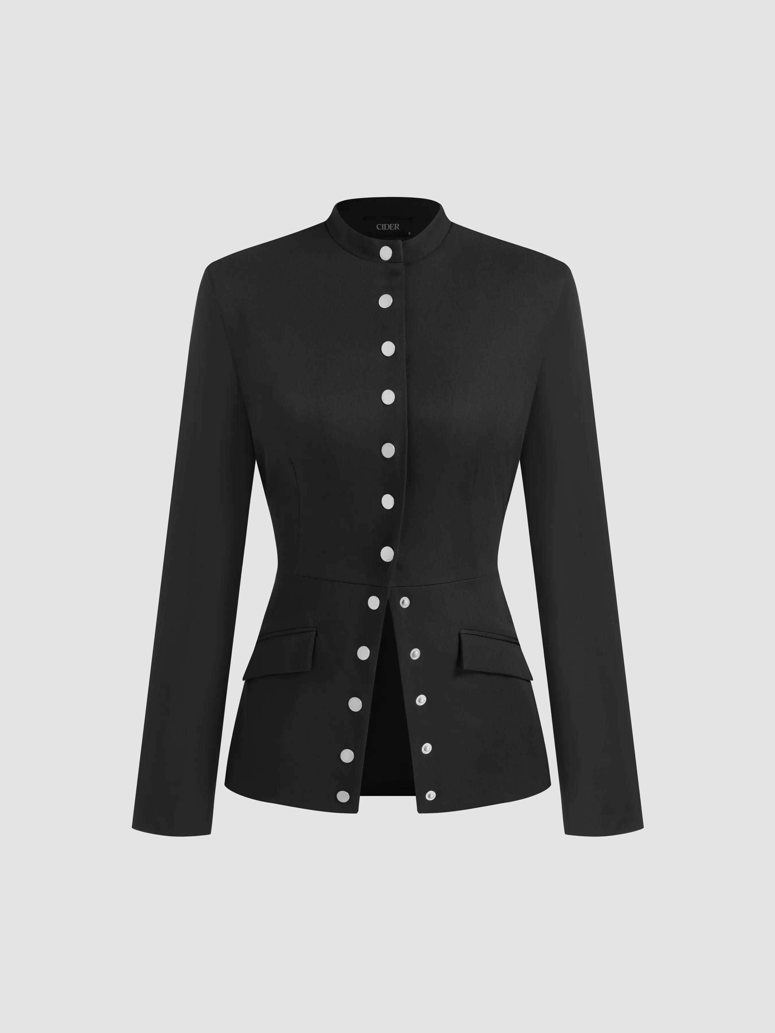 Stand Collar Bowknot Button Up Jacket