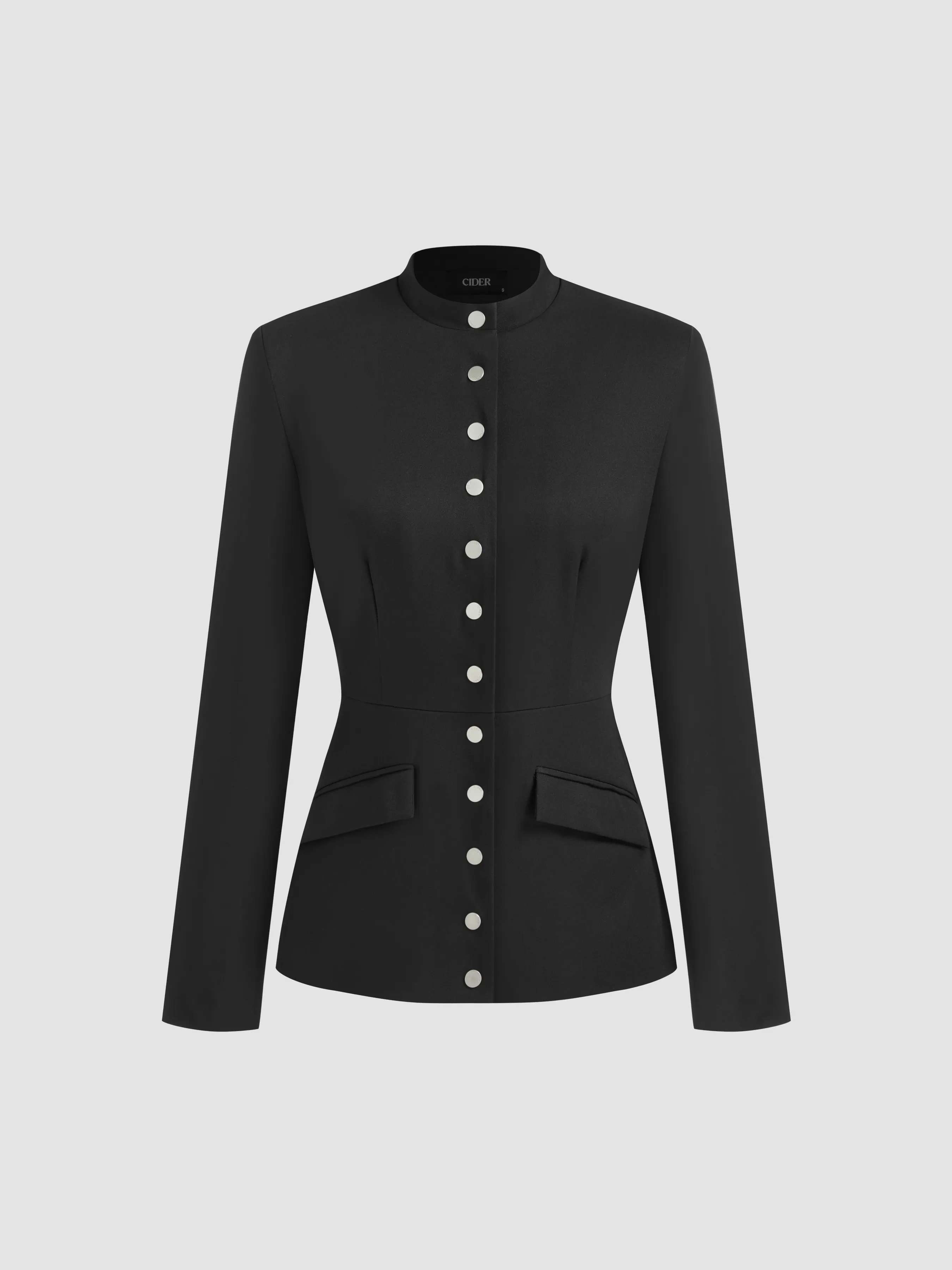 Stand Collar Bowknot Button Up Jacket