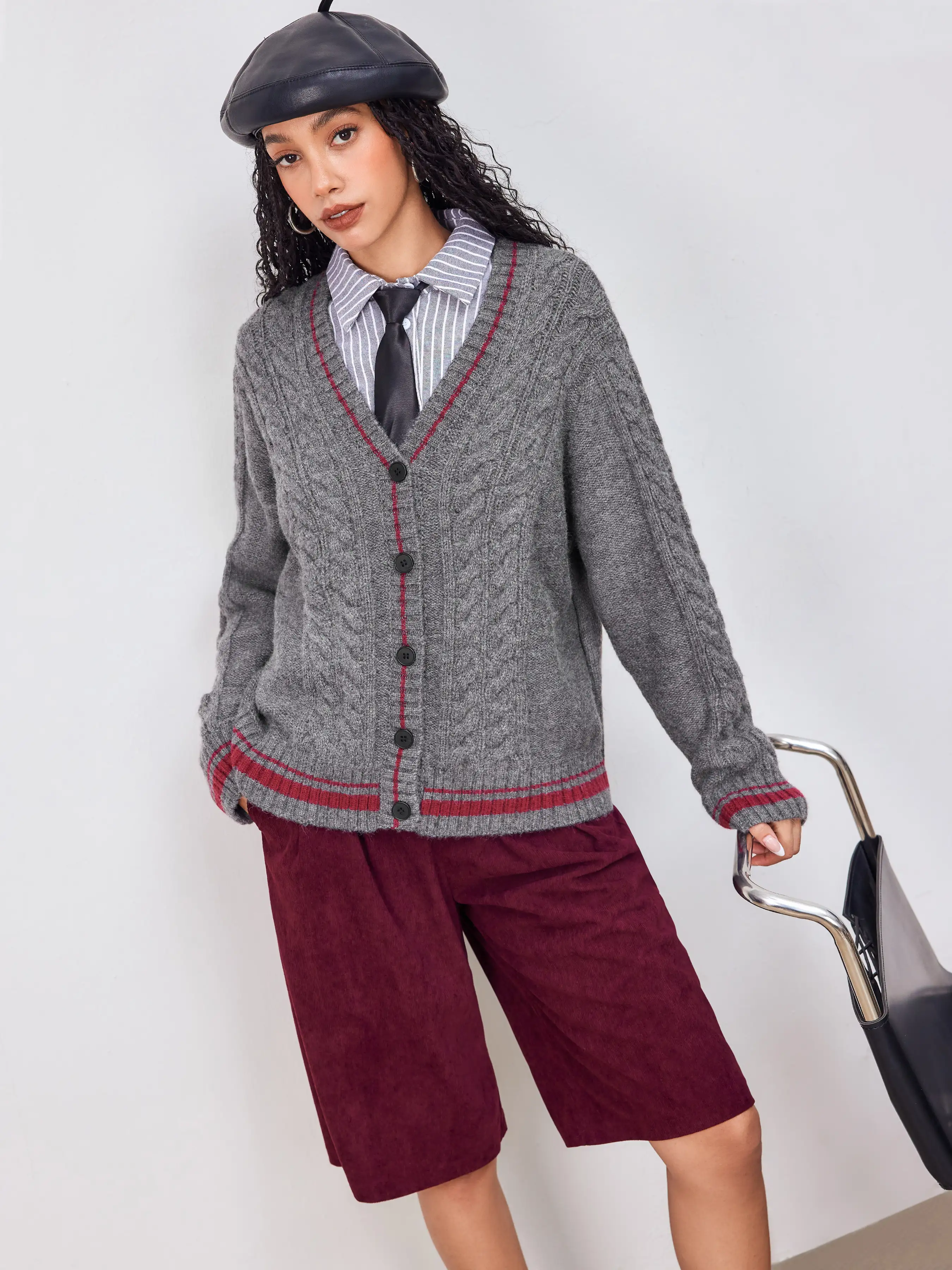 Cable Knit V-neck Contrasting Binding Cardigan 1 11221-cable-knit-v-neck-contrasting-binding-cardigan-1.webp