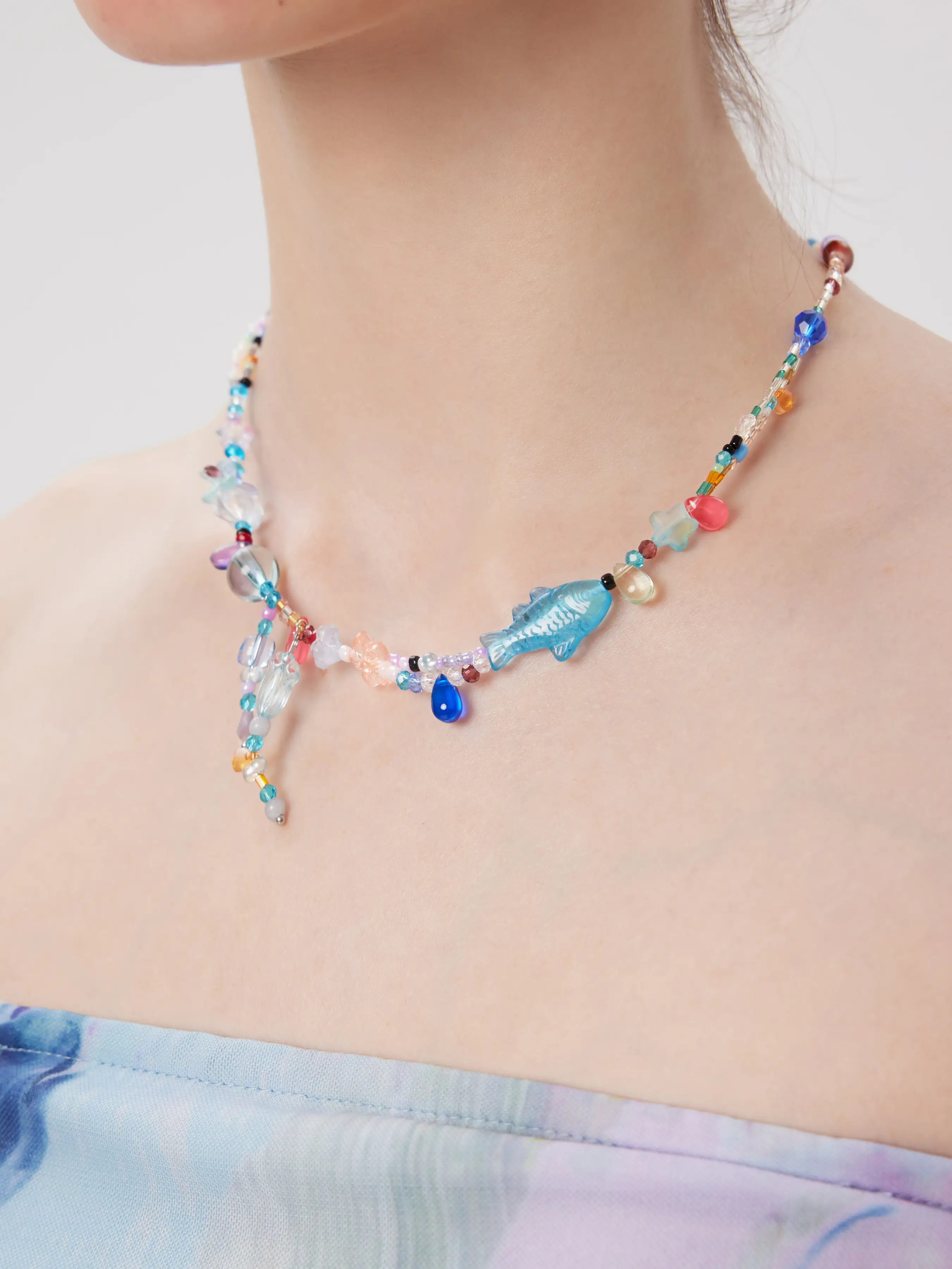 COLORFUL FISH & FLOWER BEADED NECKLACE