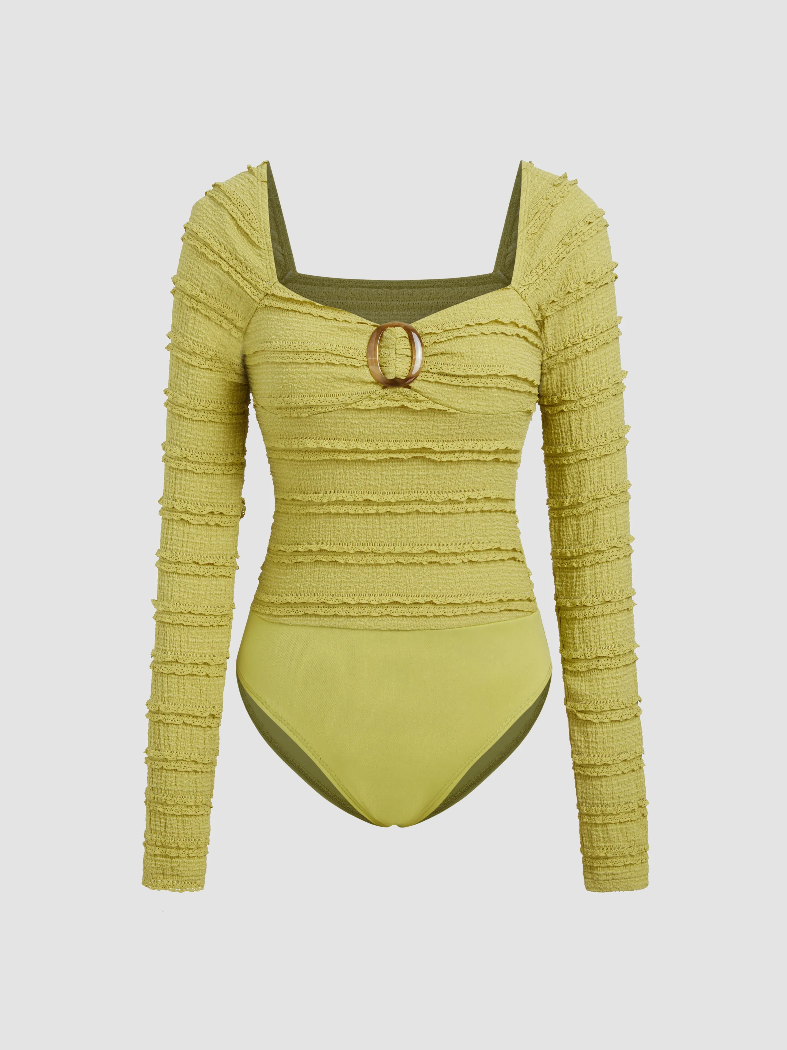 Square Neck Lettuce Trim Bodysuit
