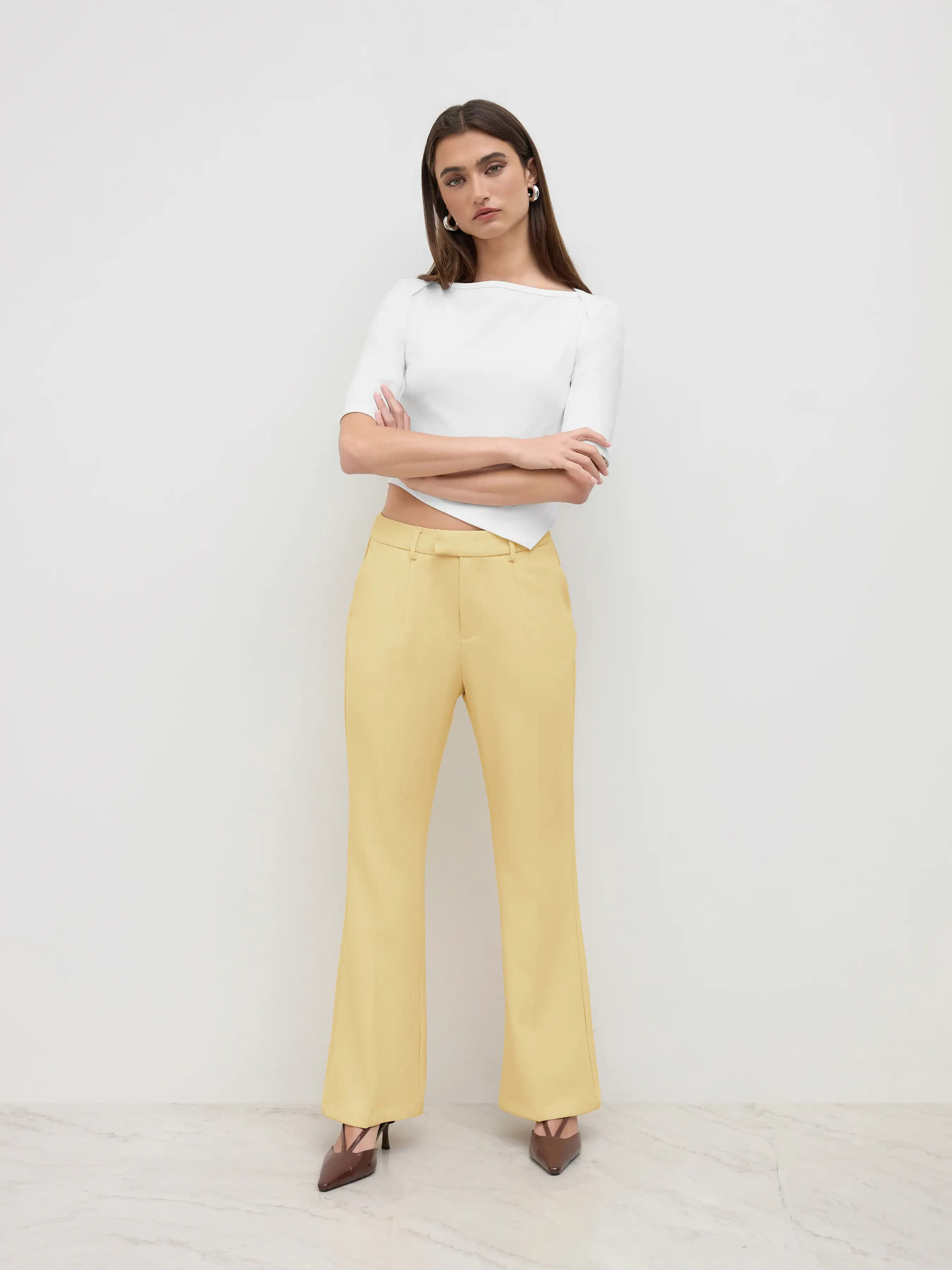 Mid Rise Flared Trousers