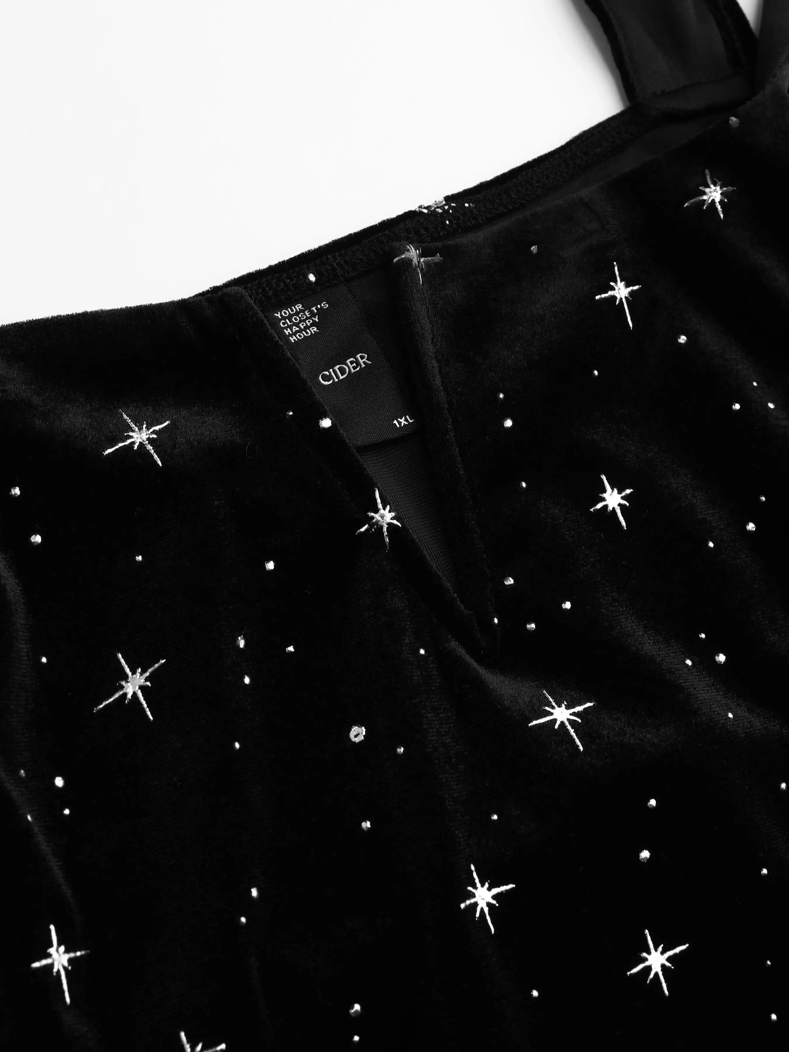 Velvet Square Neck Star Pattern Flared Jumpsuit Curve & Plus