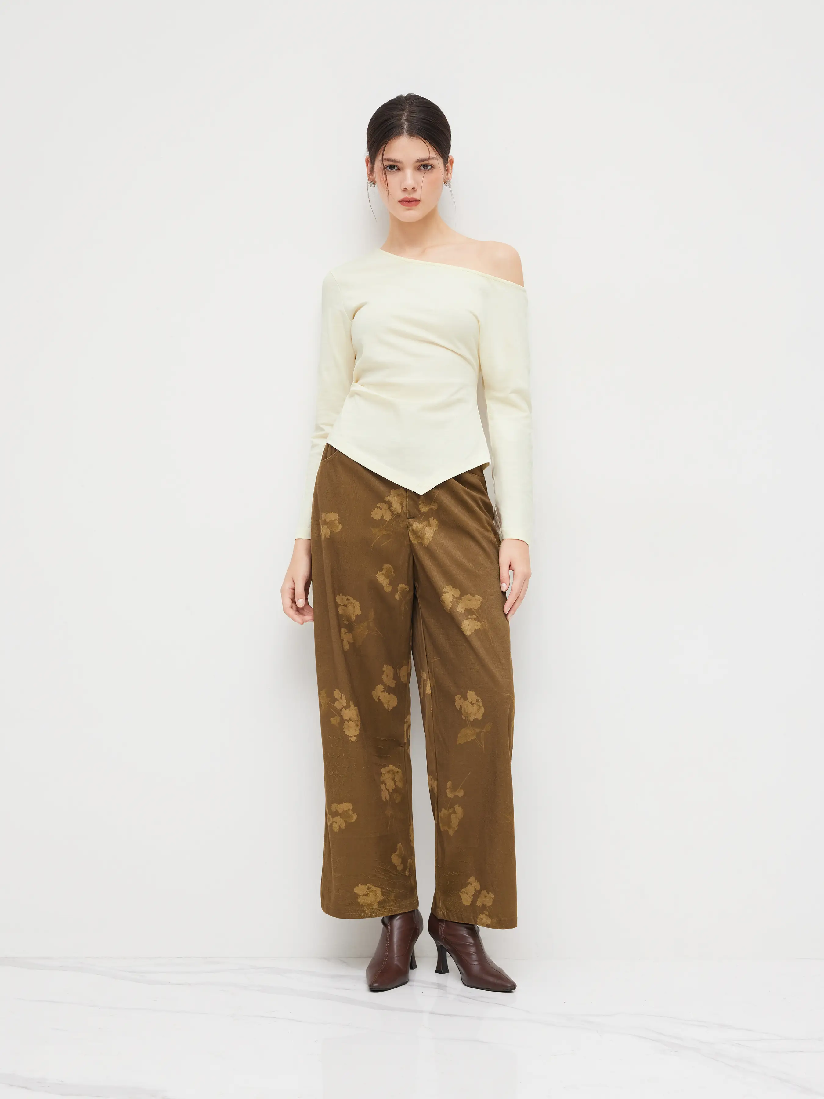 100% Cotton Asymmetrical Neck Ruched Tee