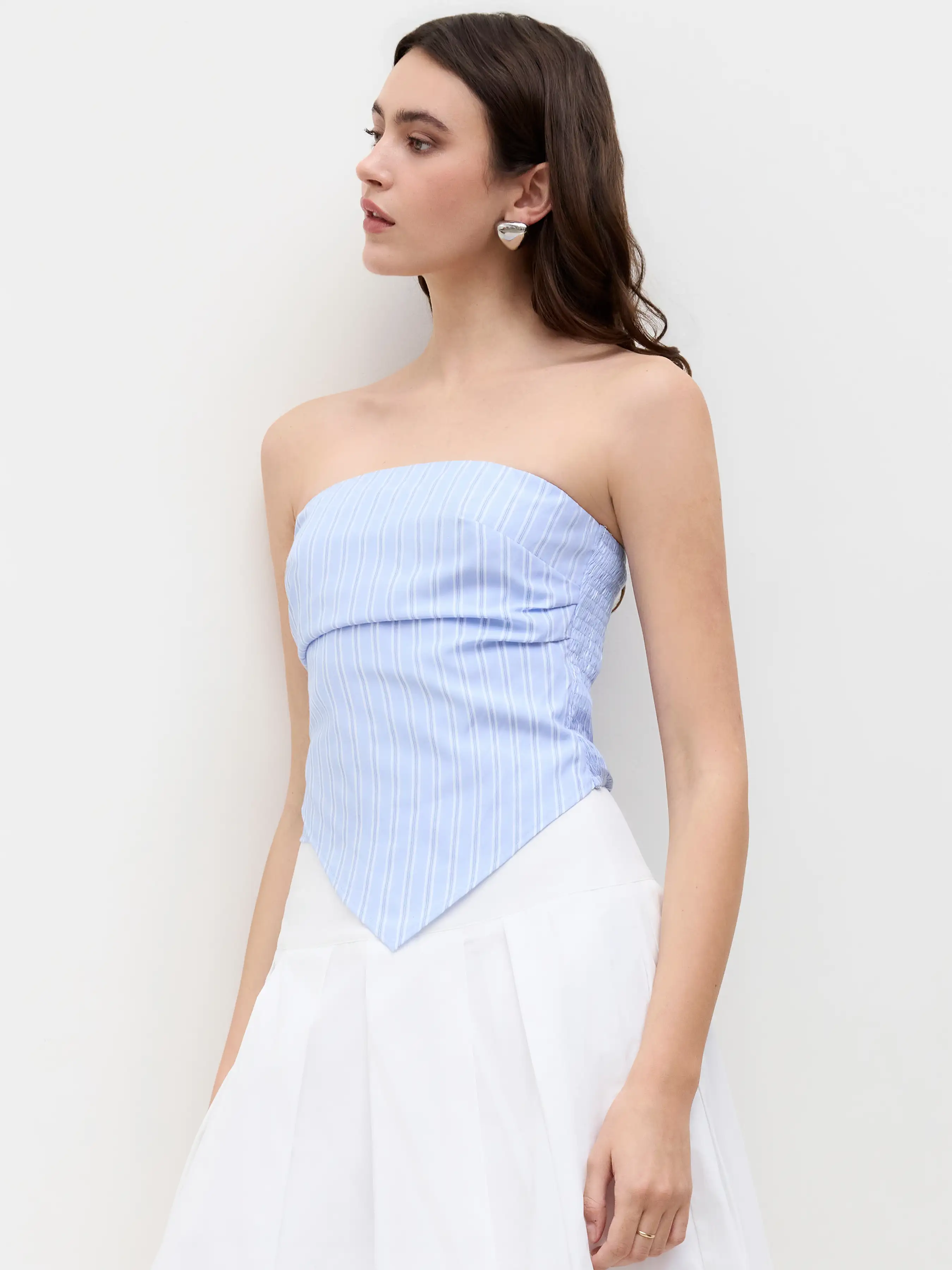 Stripe Asymmetrical Shirred Ruched Bandeau Top