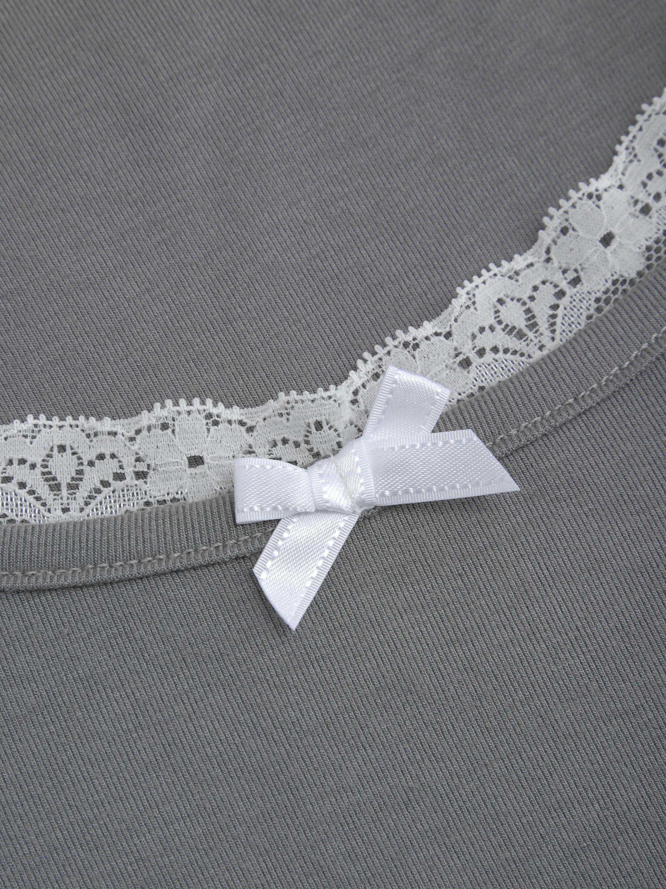 Bowknot Lace Trim Short Sleeve Tee Curve & Plus