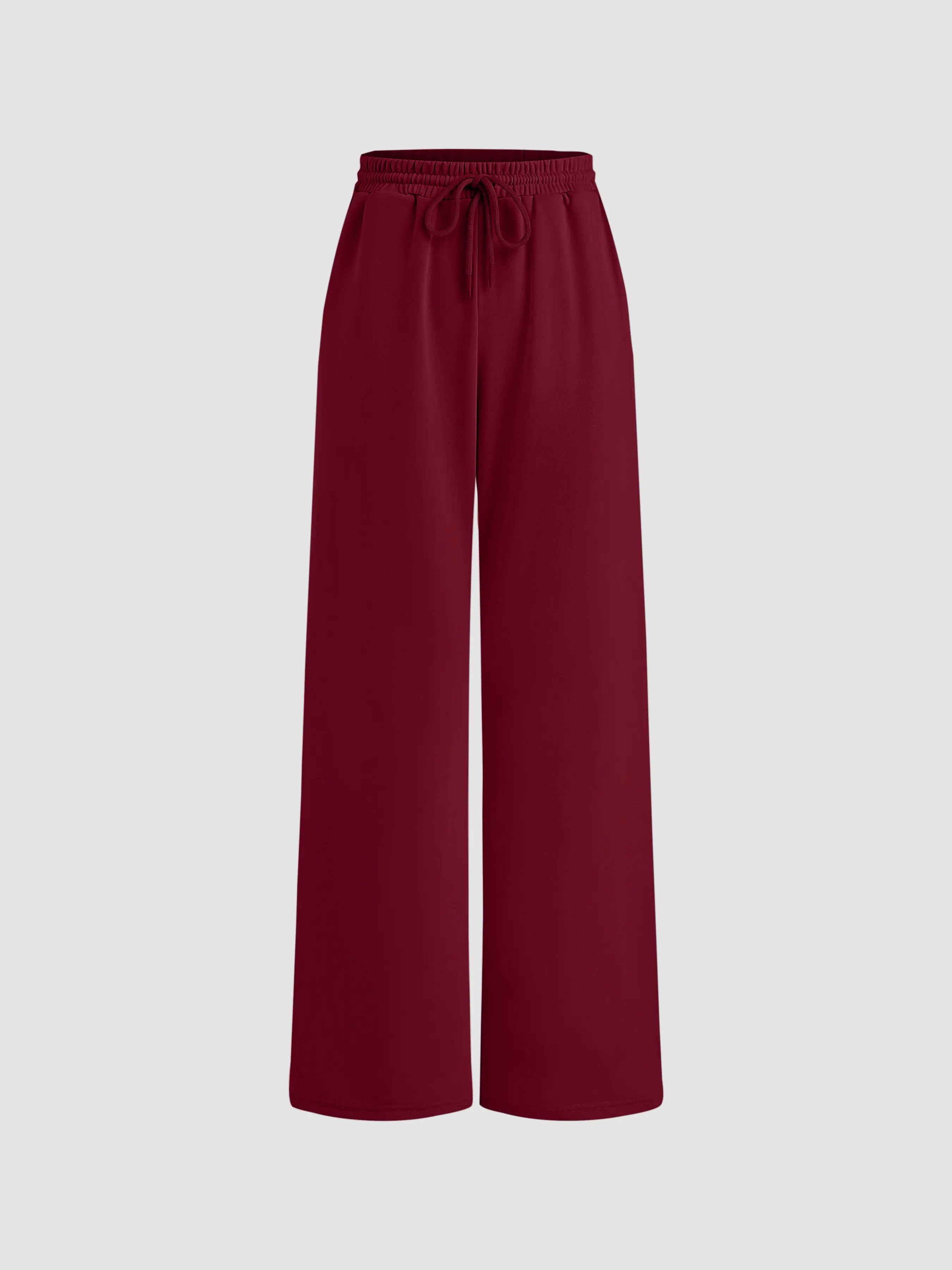 Petite Mid Rise Solid Drawstring Pocket Wide Leg Trousers