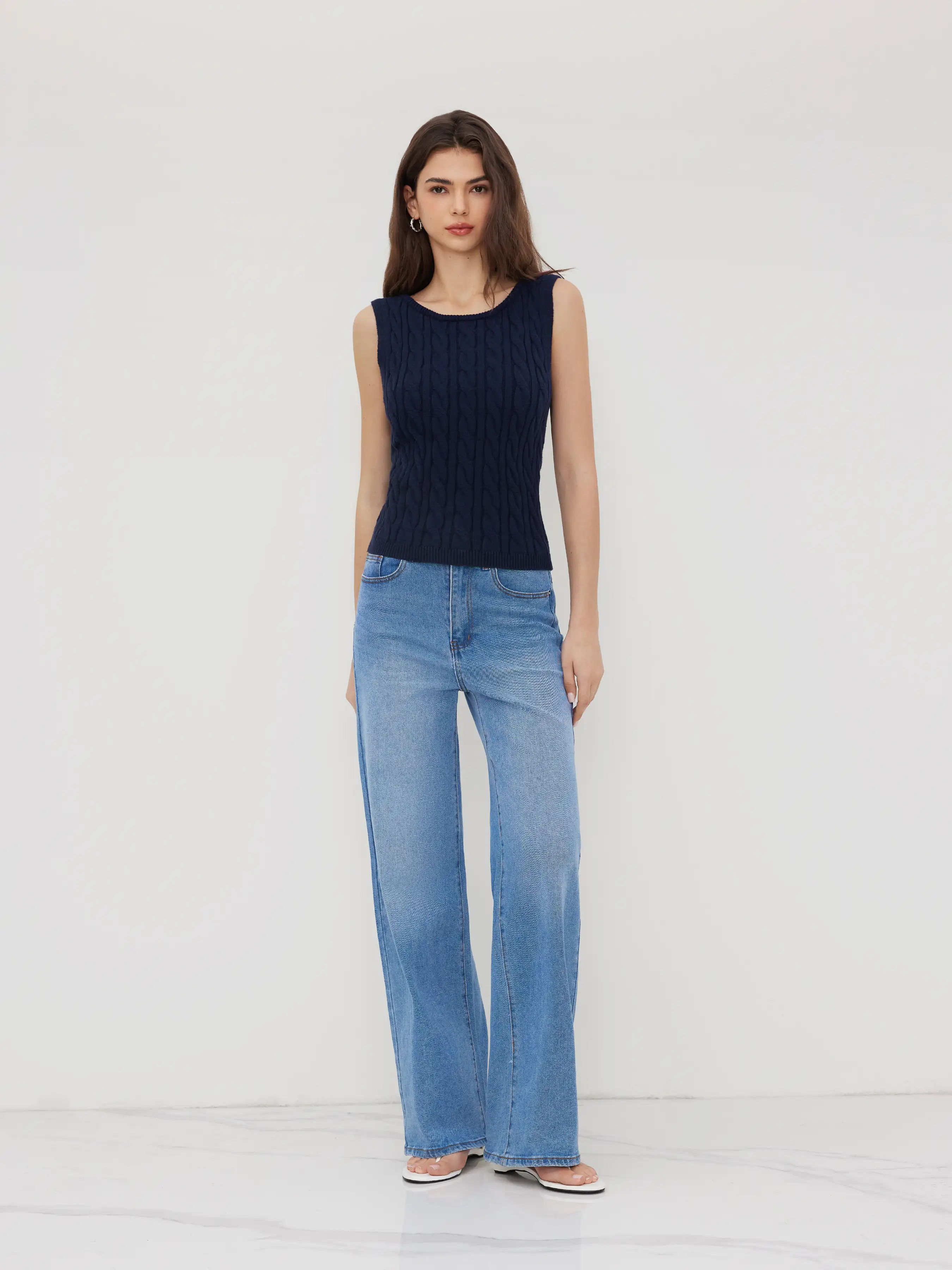 Cable Knit Bowknot Cut Out Vest
