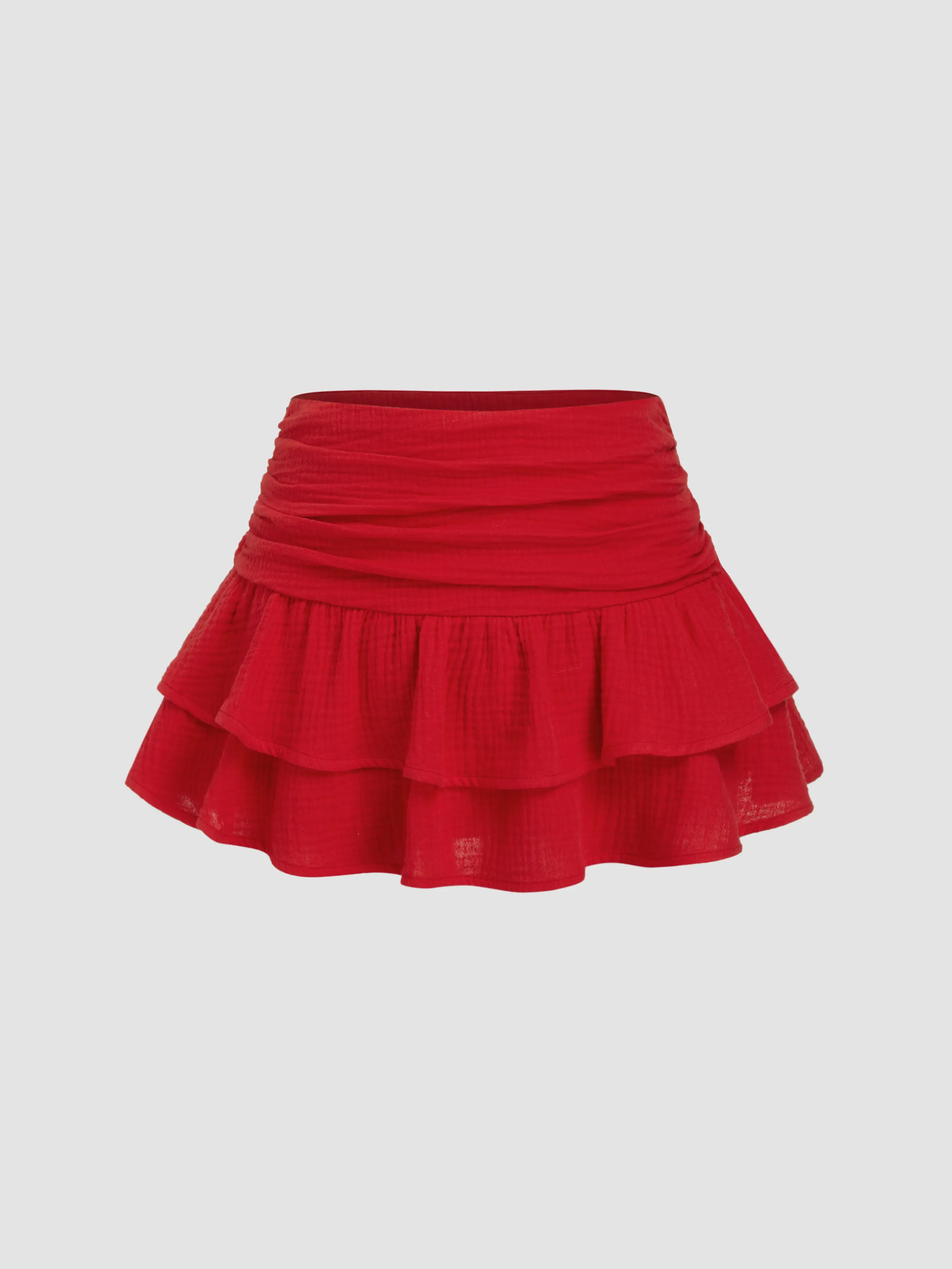 Cotton Mid Rise Ruched Layered Mini Skirt