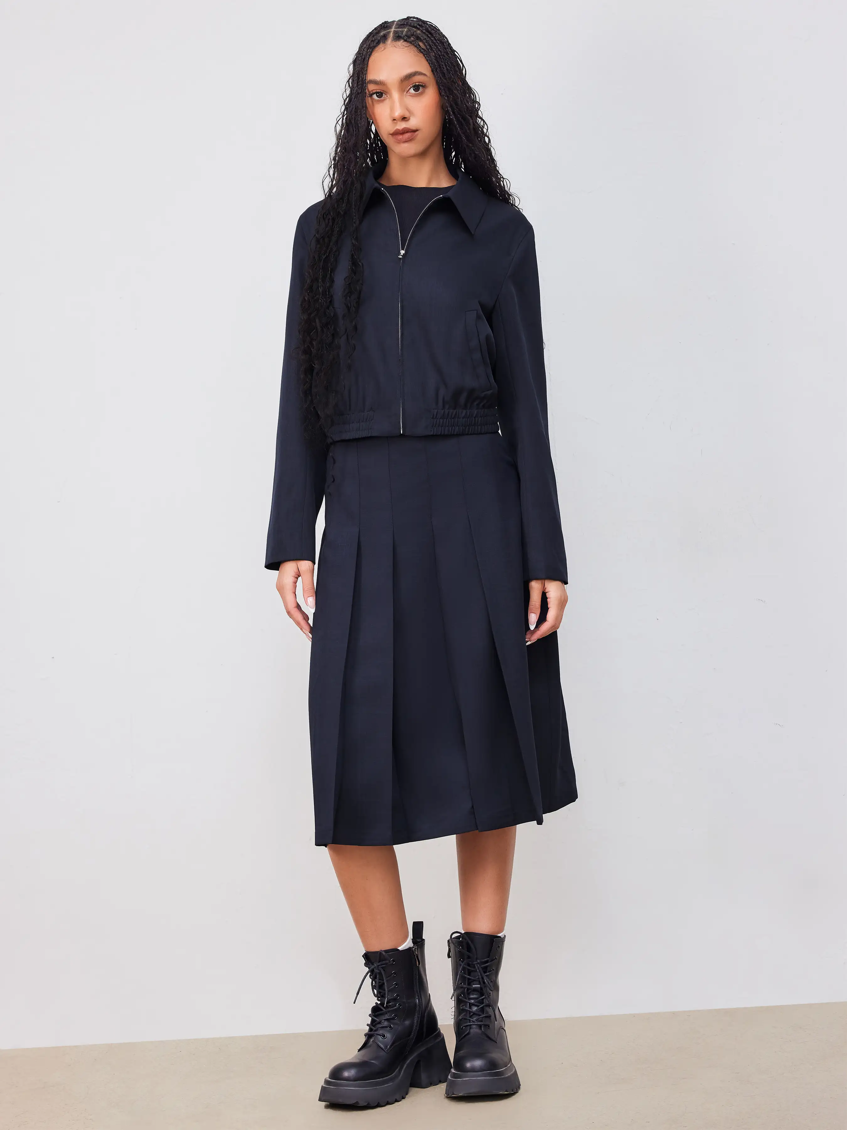 Collar Zip Through Shirred Jacket