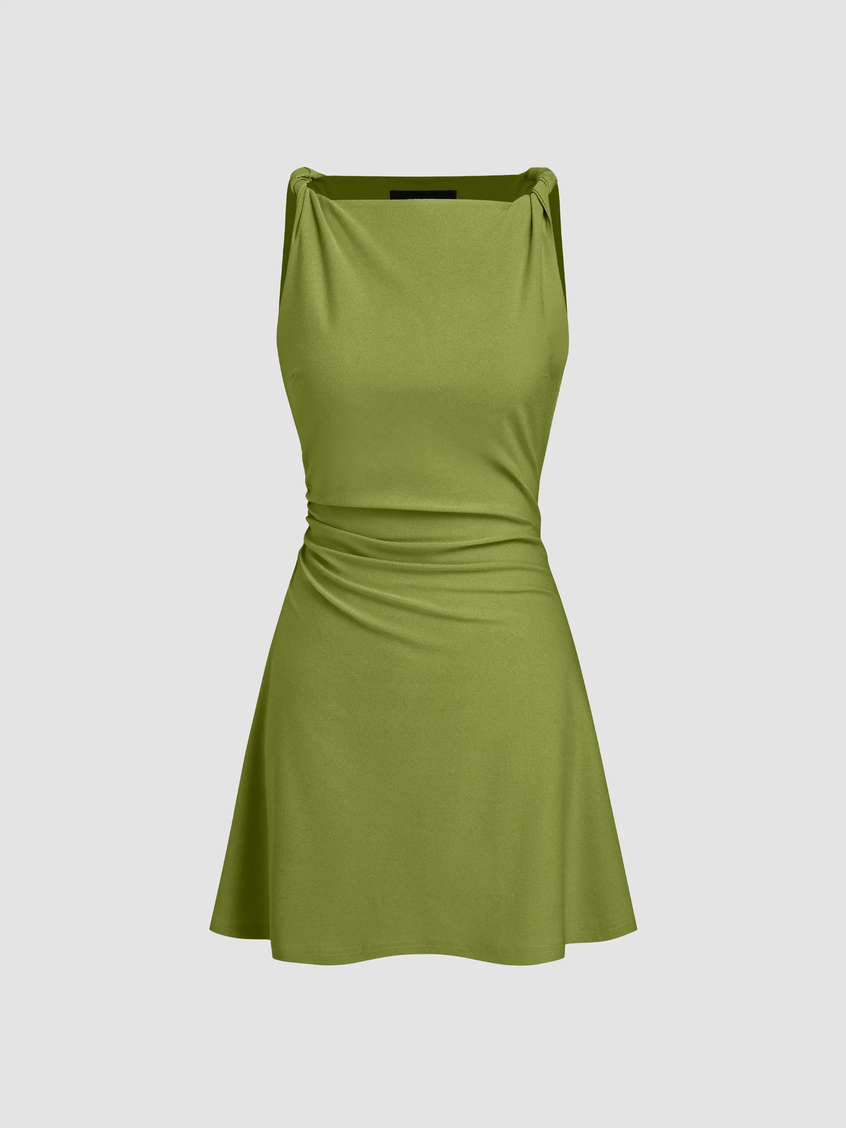 Boat Neck Twist Ruched Mini Dress