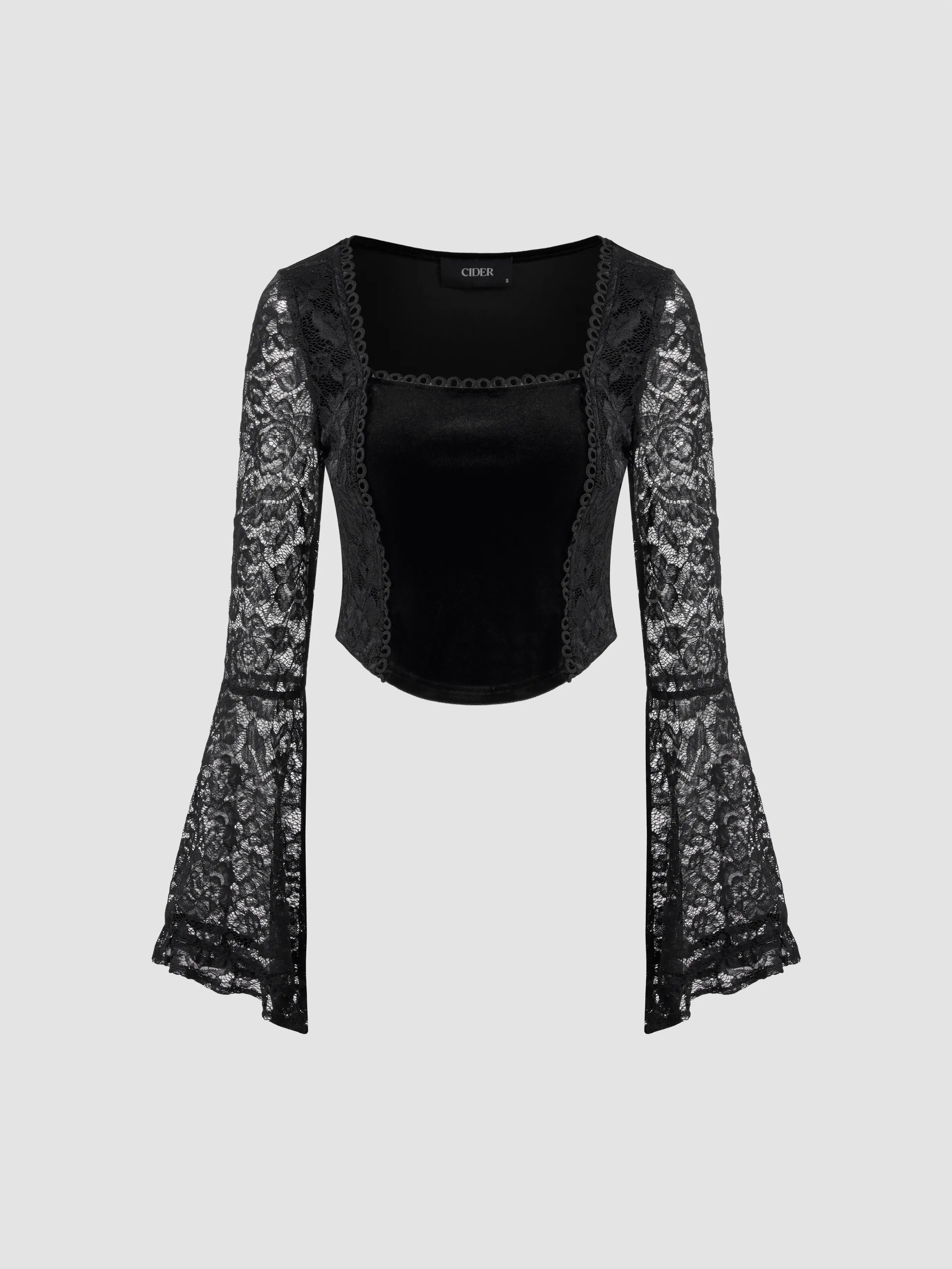 Square Neck Lace Long Sleeve Blouse
