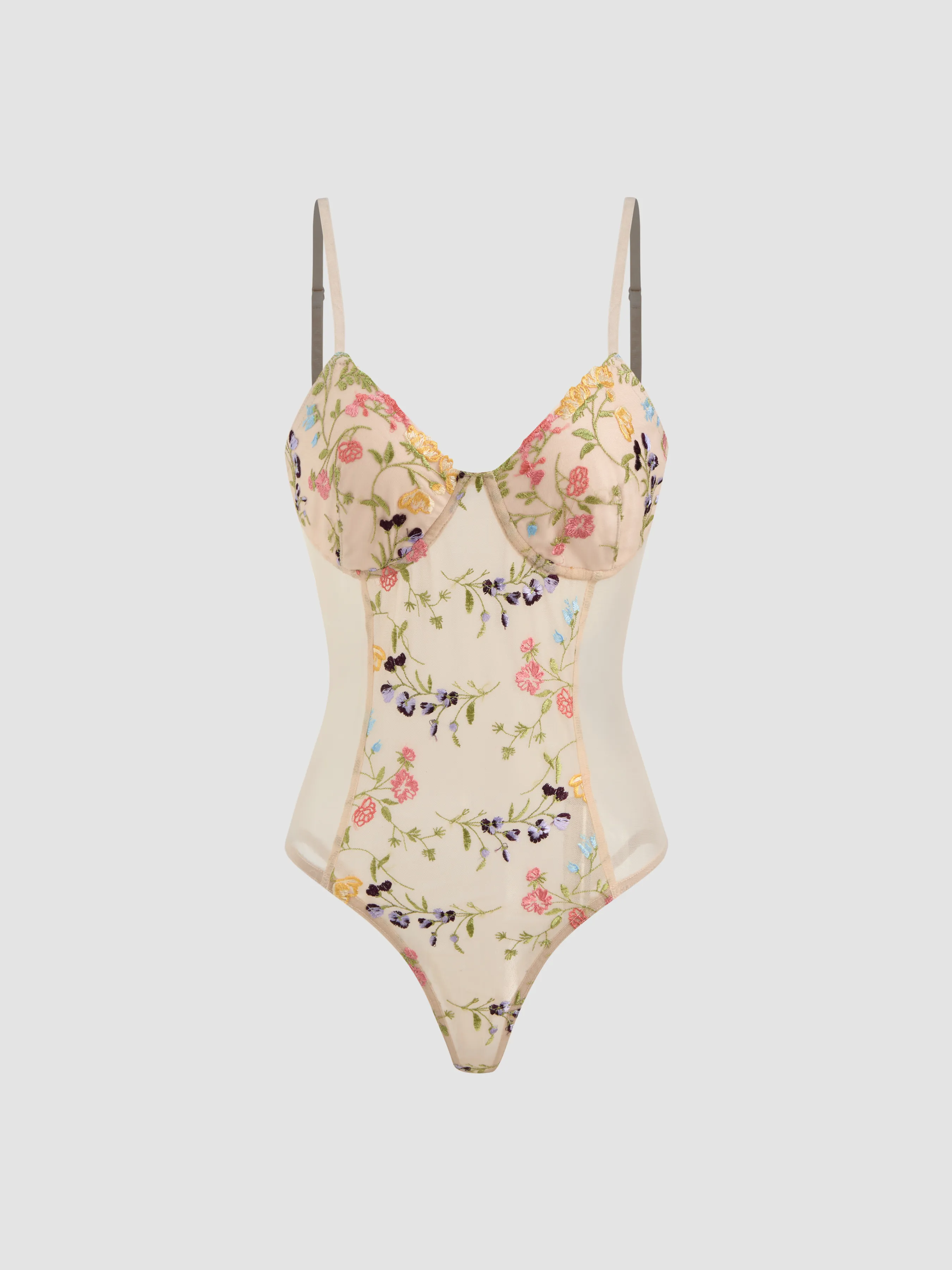 Mesh Sweetheart Floral See-through Bodysuit