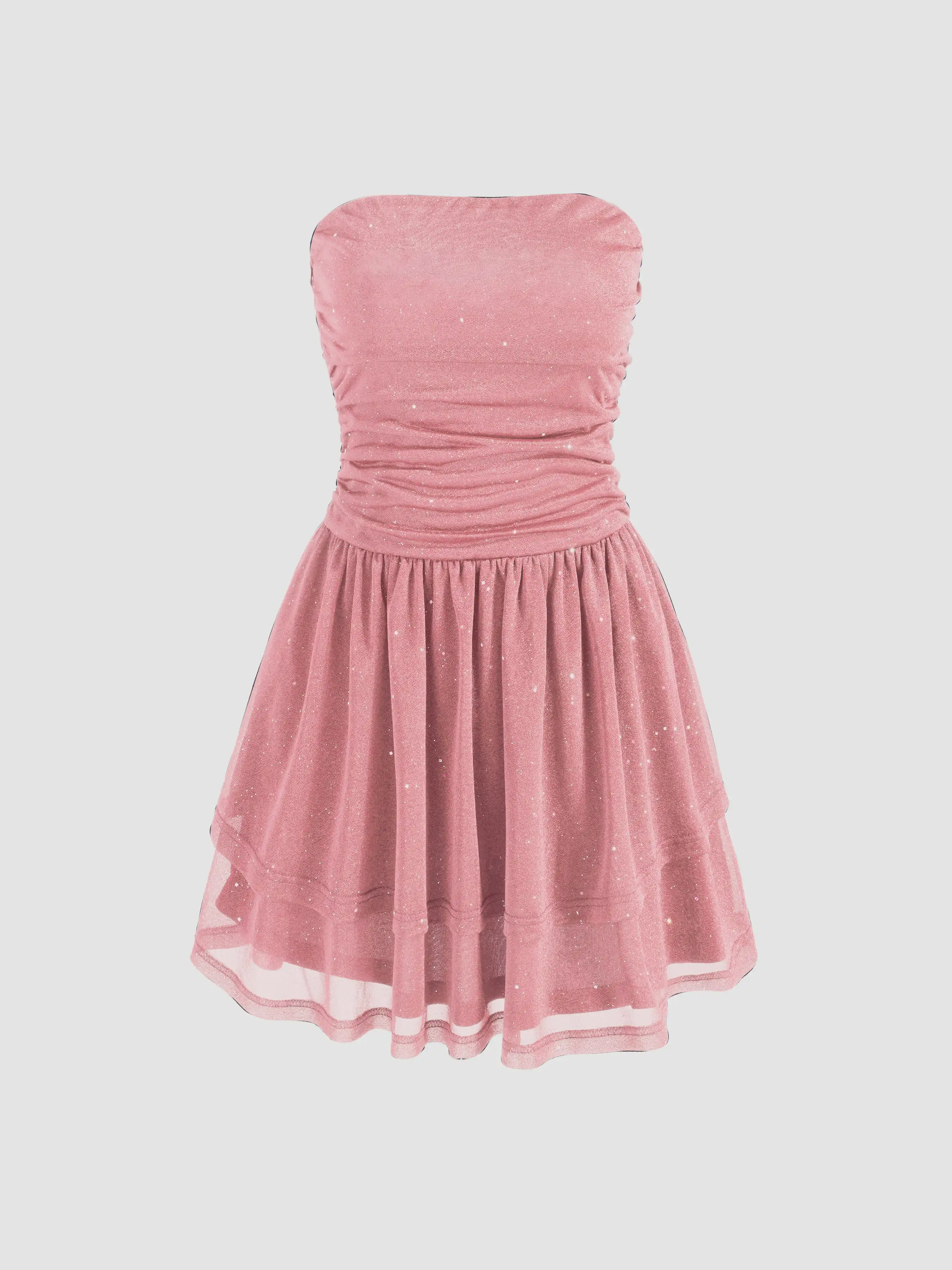 Solid Sequin Ruched Layered Mini Dress