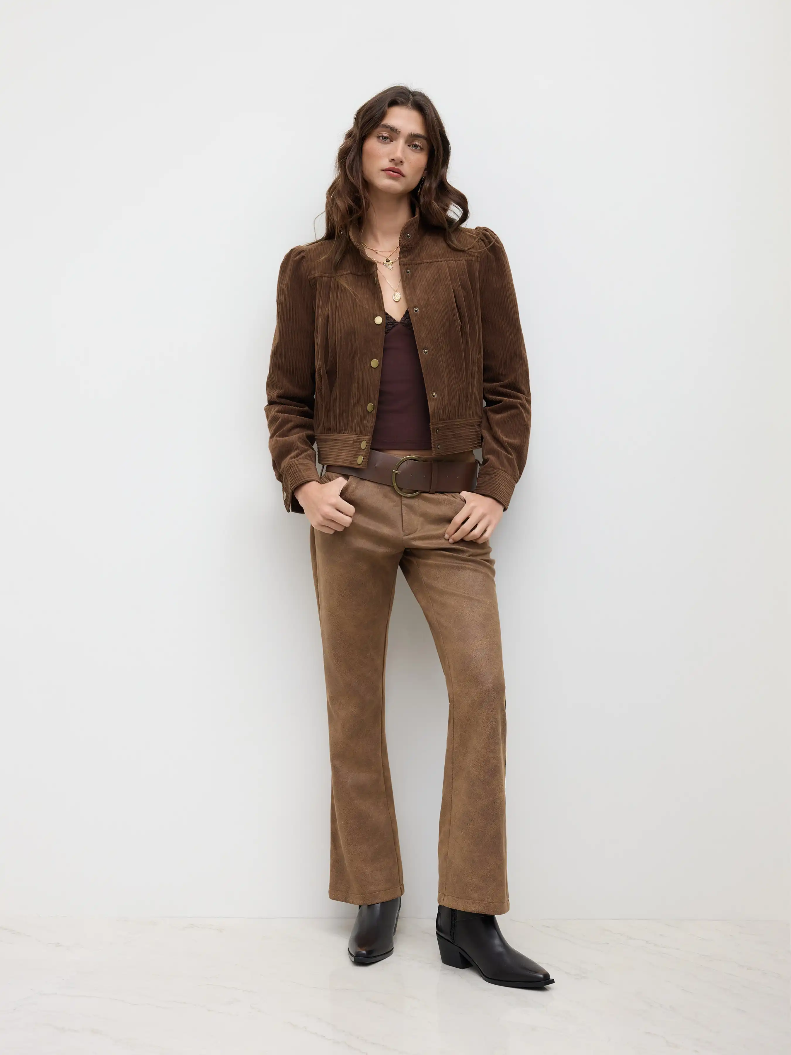Corduroy High Neck Pleated Oversized Jacket