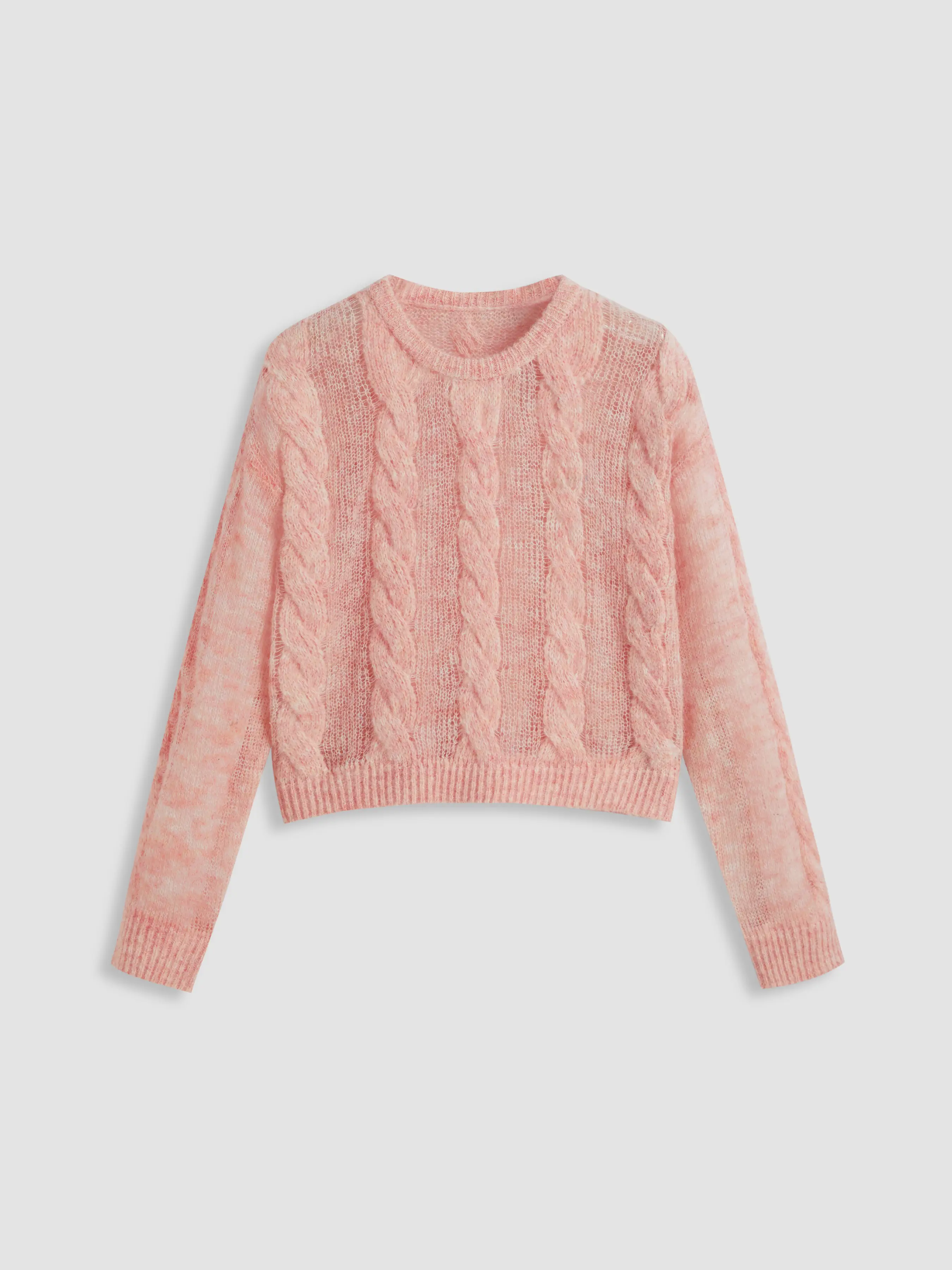 Cable Knit Wool-blend Round Neckline Solid Long Sleeve Top