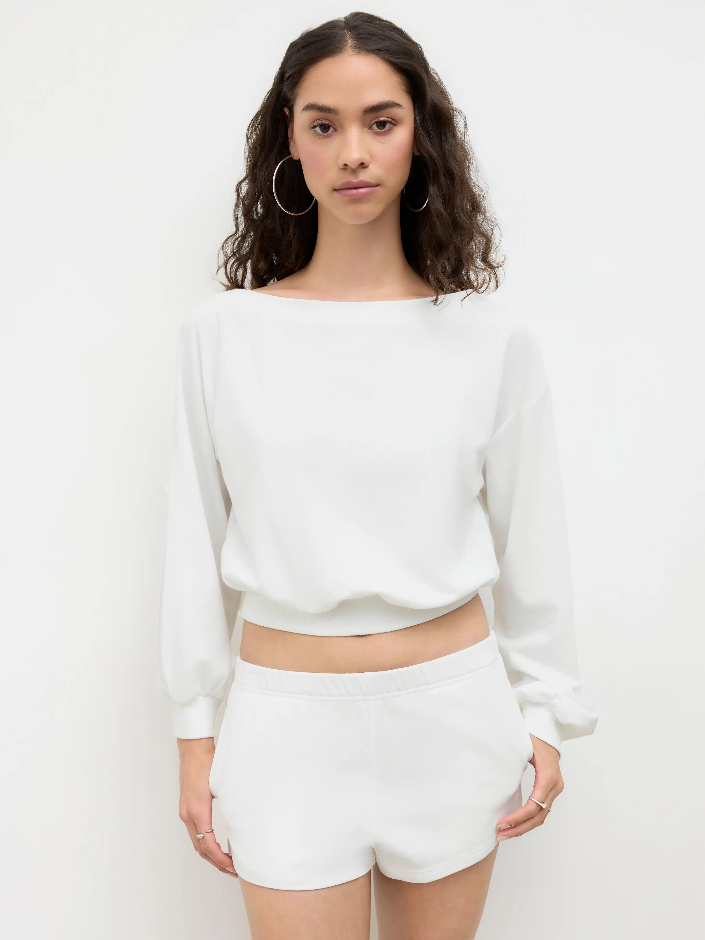 CDR Cotton-blend Asymmetrical Neck Crop Sweatshirt