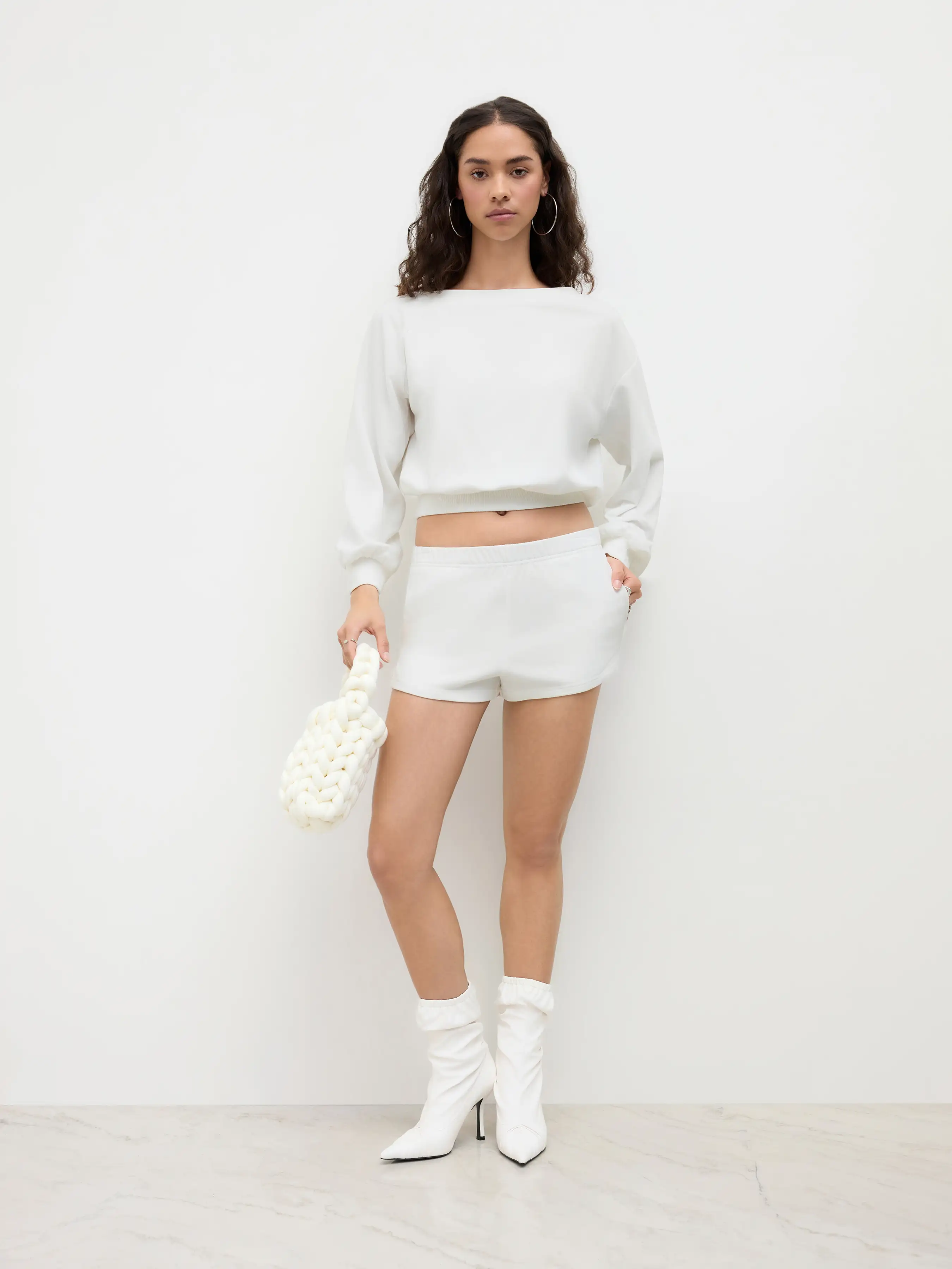 CDR Cotton-blend Asymmetrical Neck Crop Sweatshirt