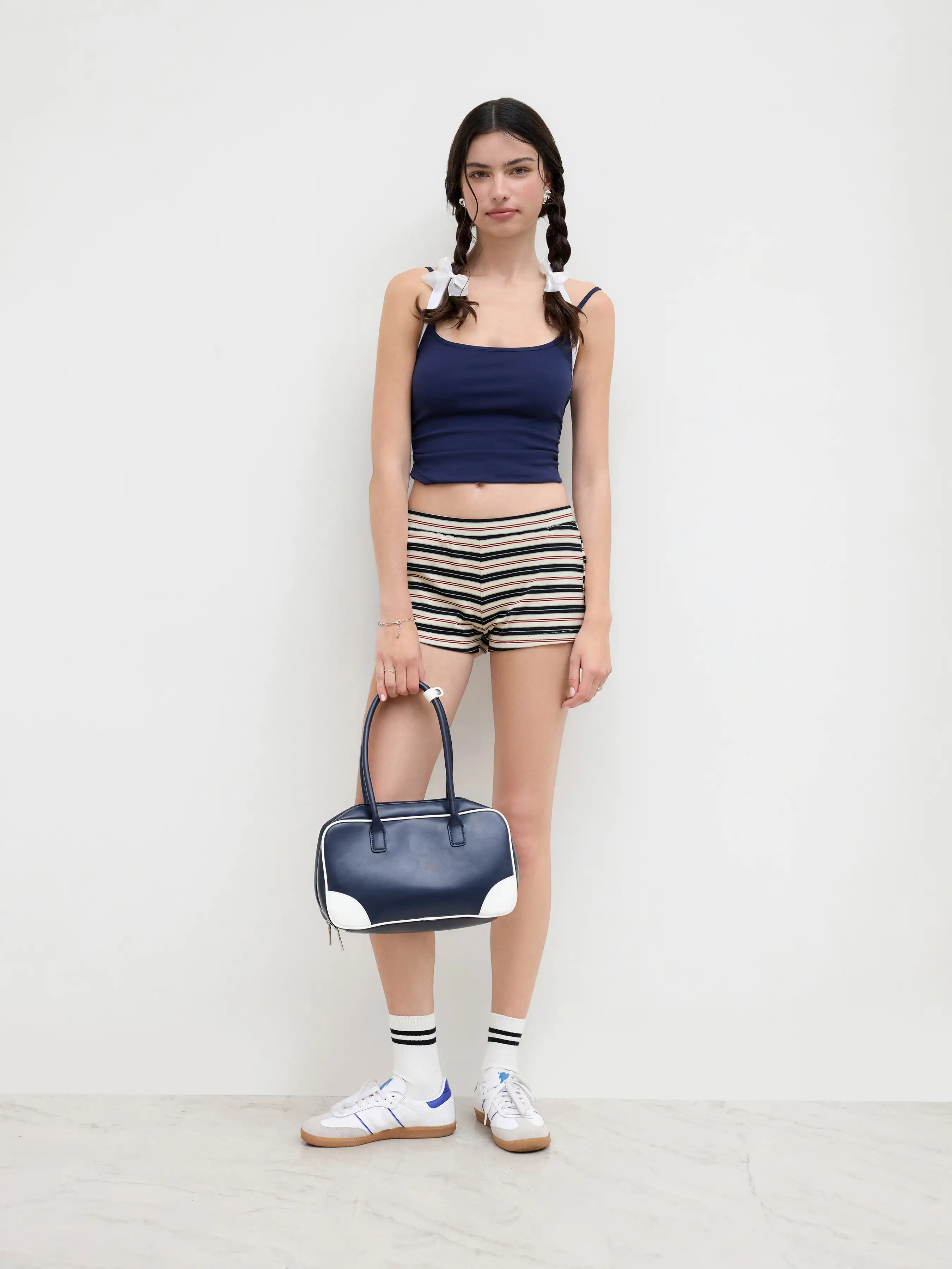 Mid Rise Stripe Micro Shorts