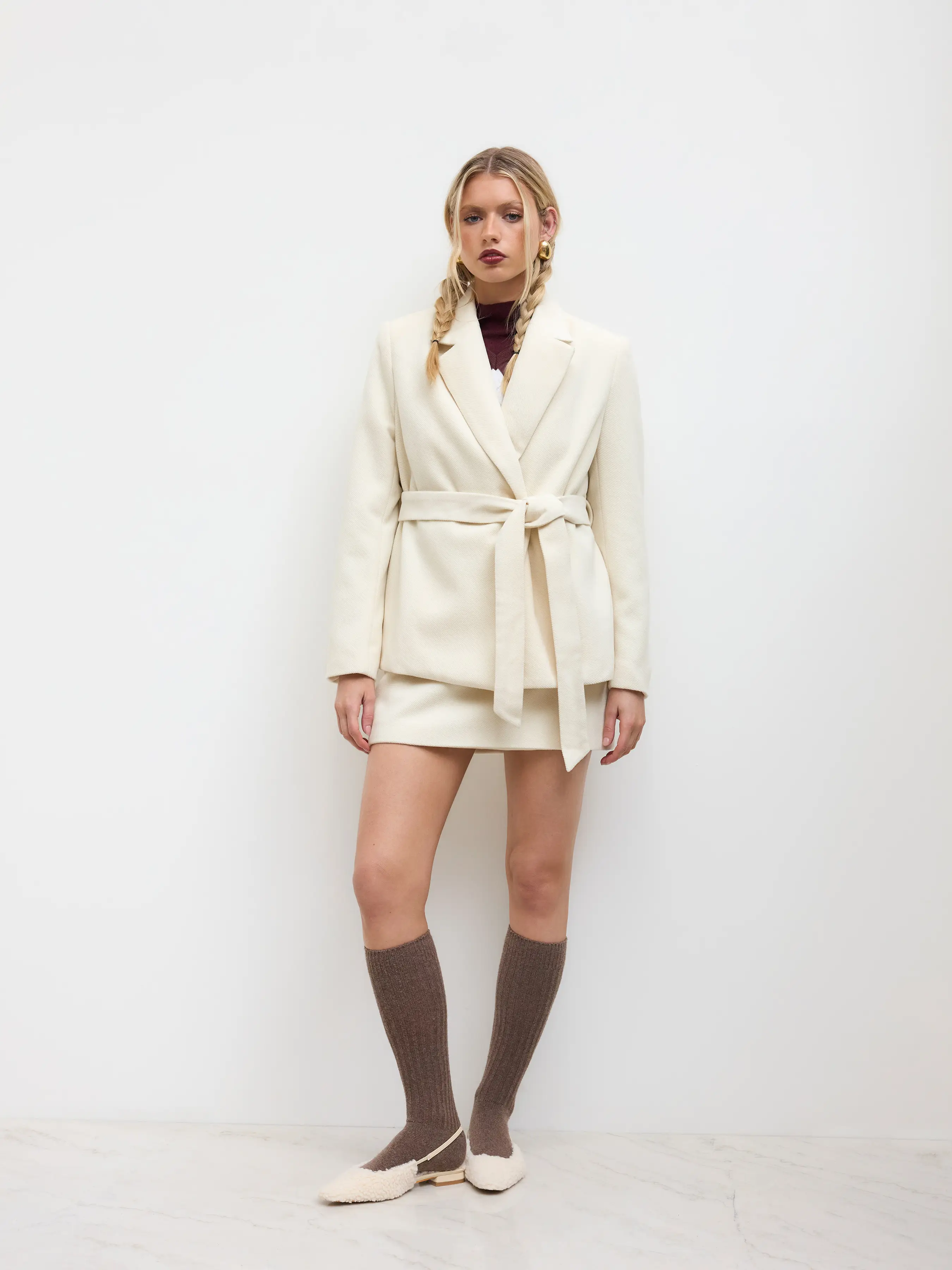 Wool-look Collar Blazer with Belt