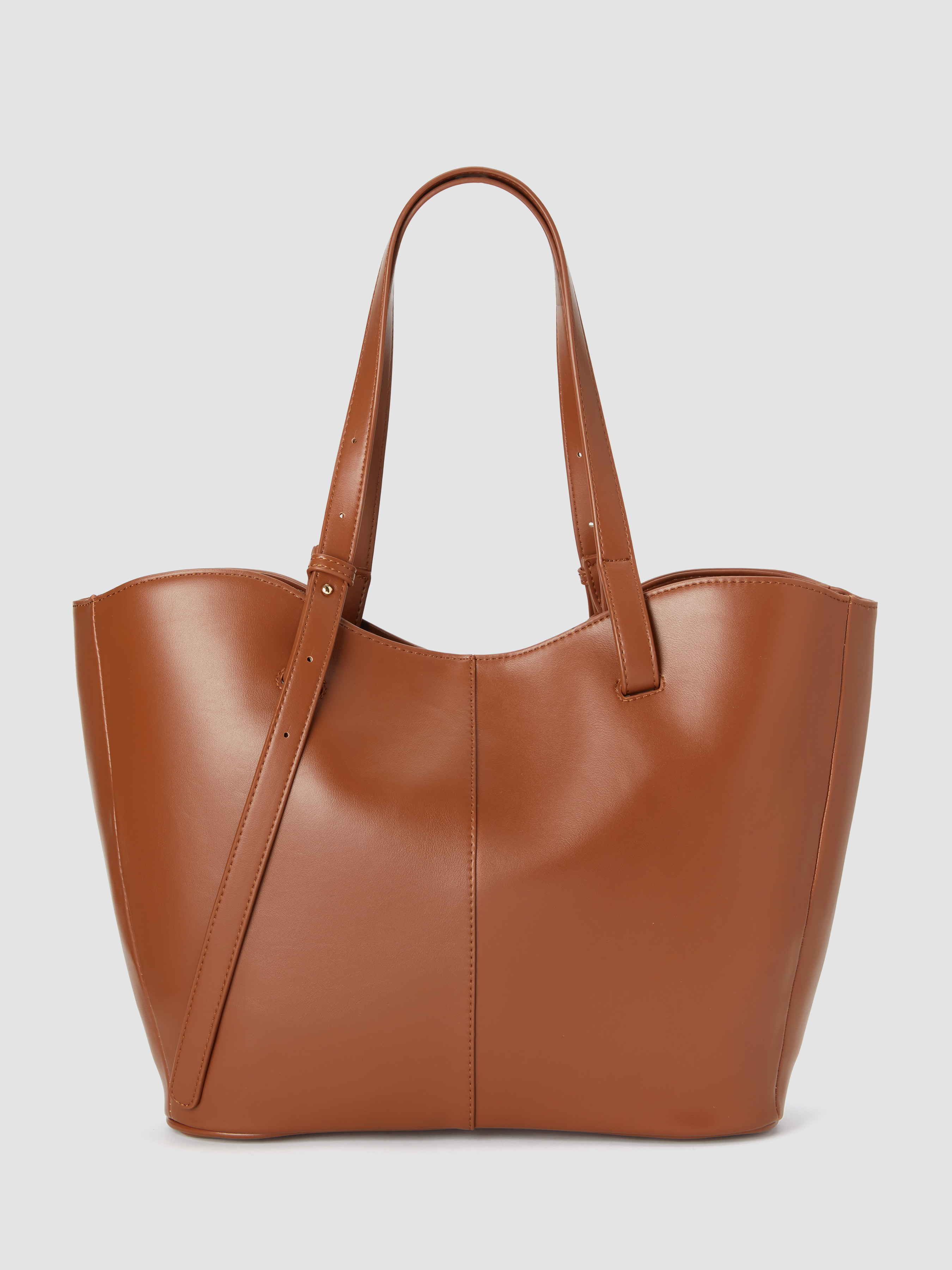 SOLID HALF-MOON ADJUSTABLE FAUX LEATHER TOTE BAG