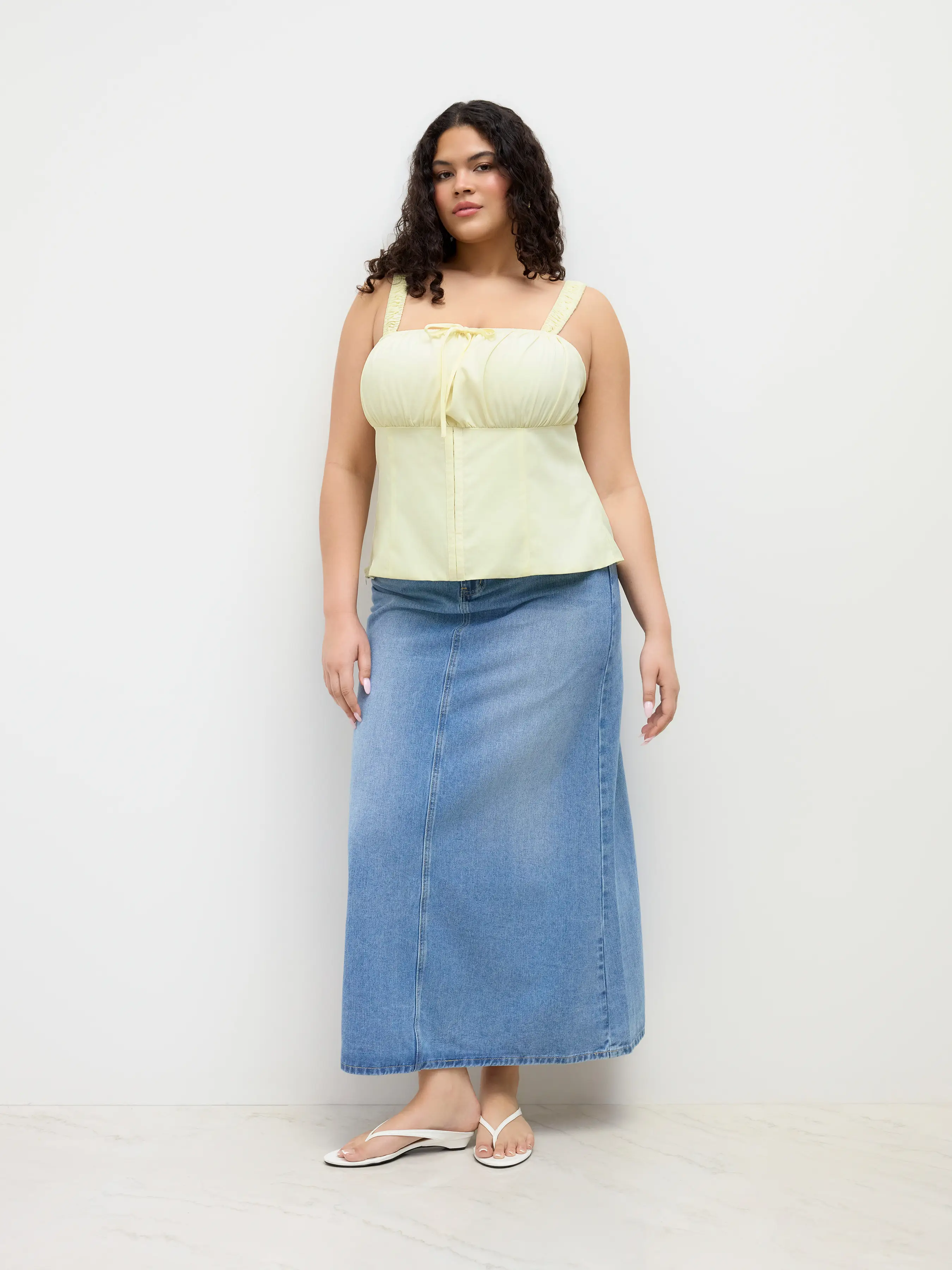 Square Neck Ruched Tie Front Tank Top Curve & Plus