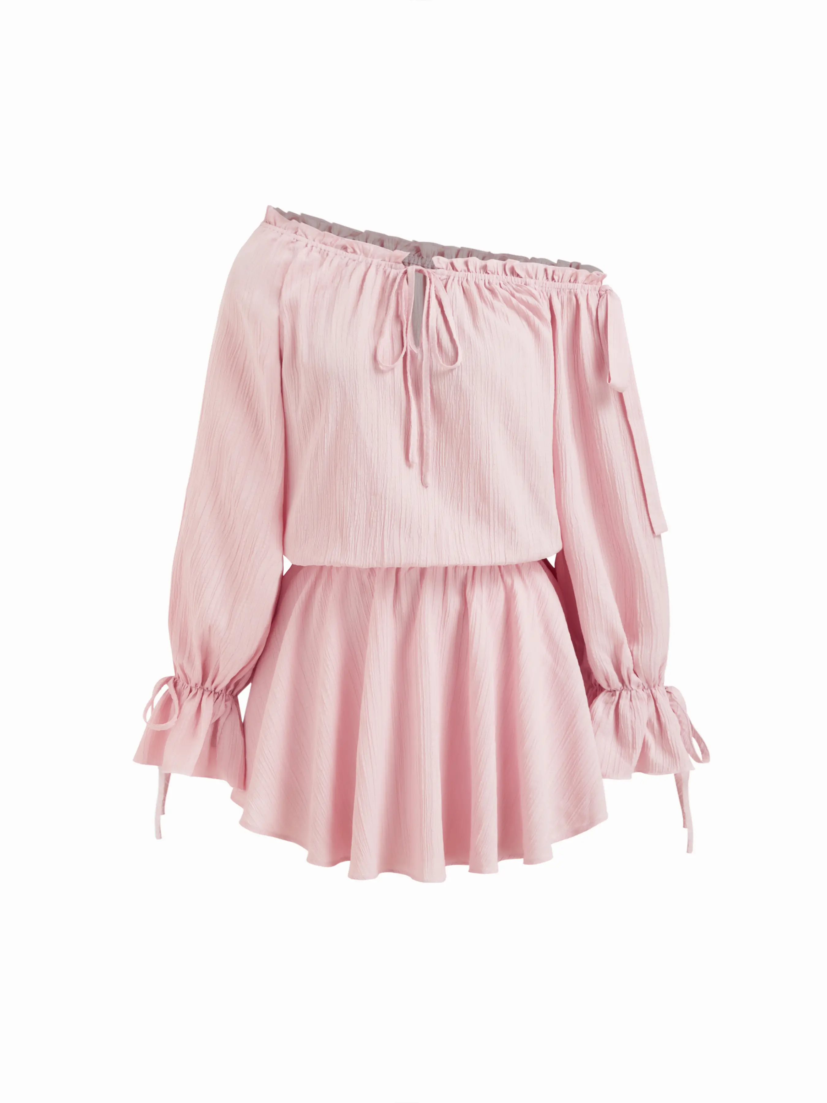 Asymmetrical Neck Lettuce Trim Drawstring Knotted Mini Dress